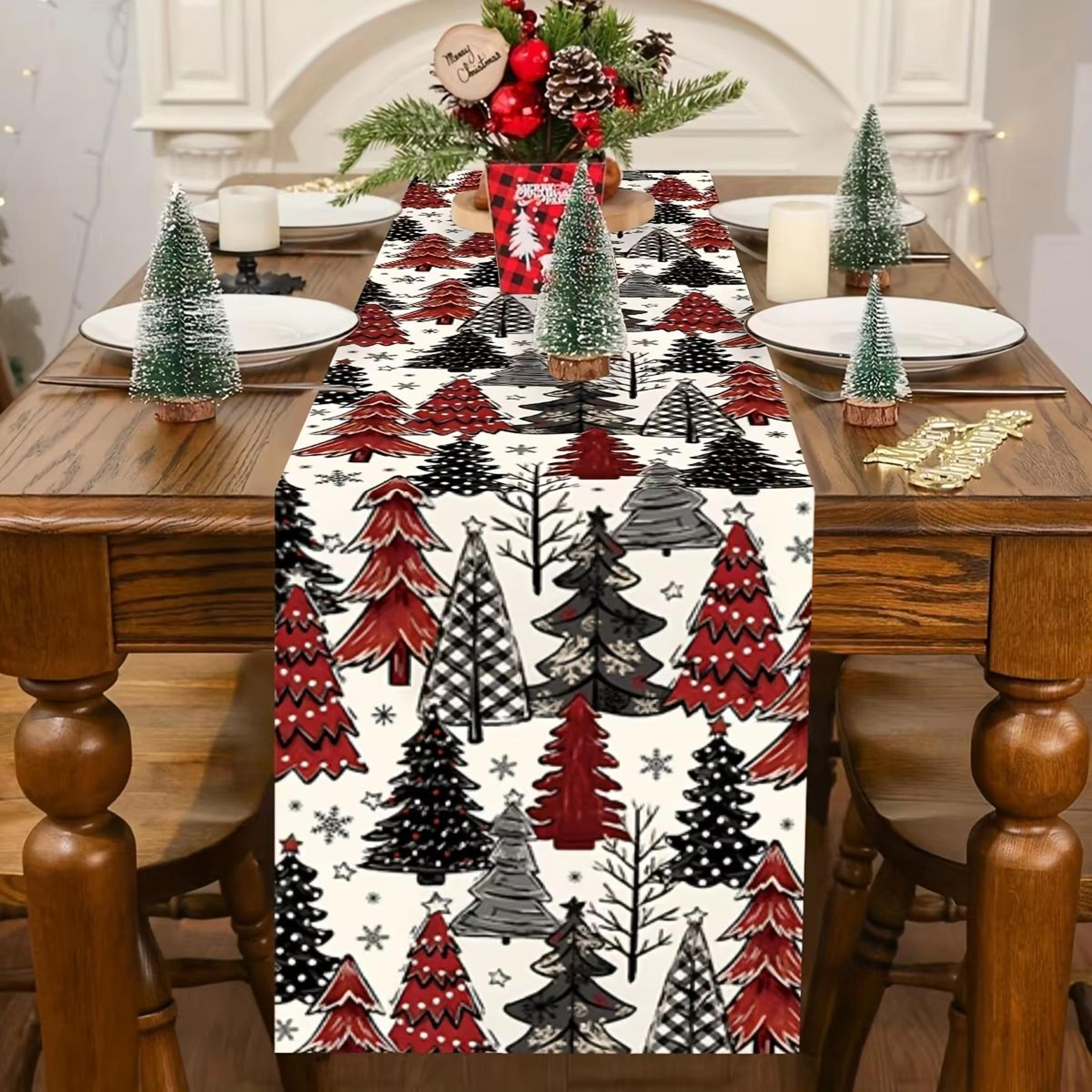 Retro Plaid Christmas Tree Table Runner  Cozy Holiday Dining Decor 3