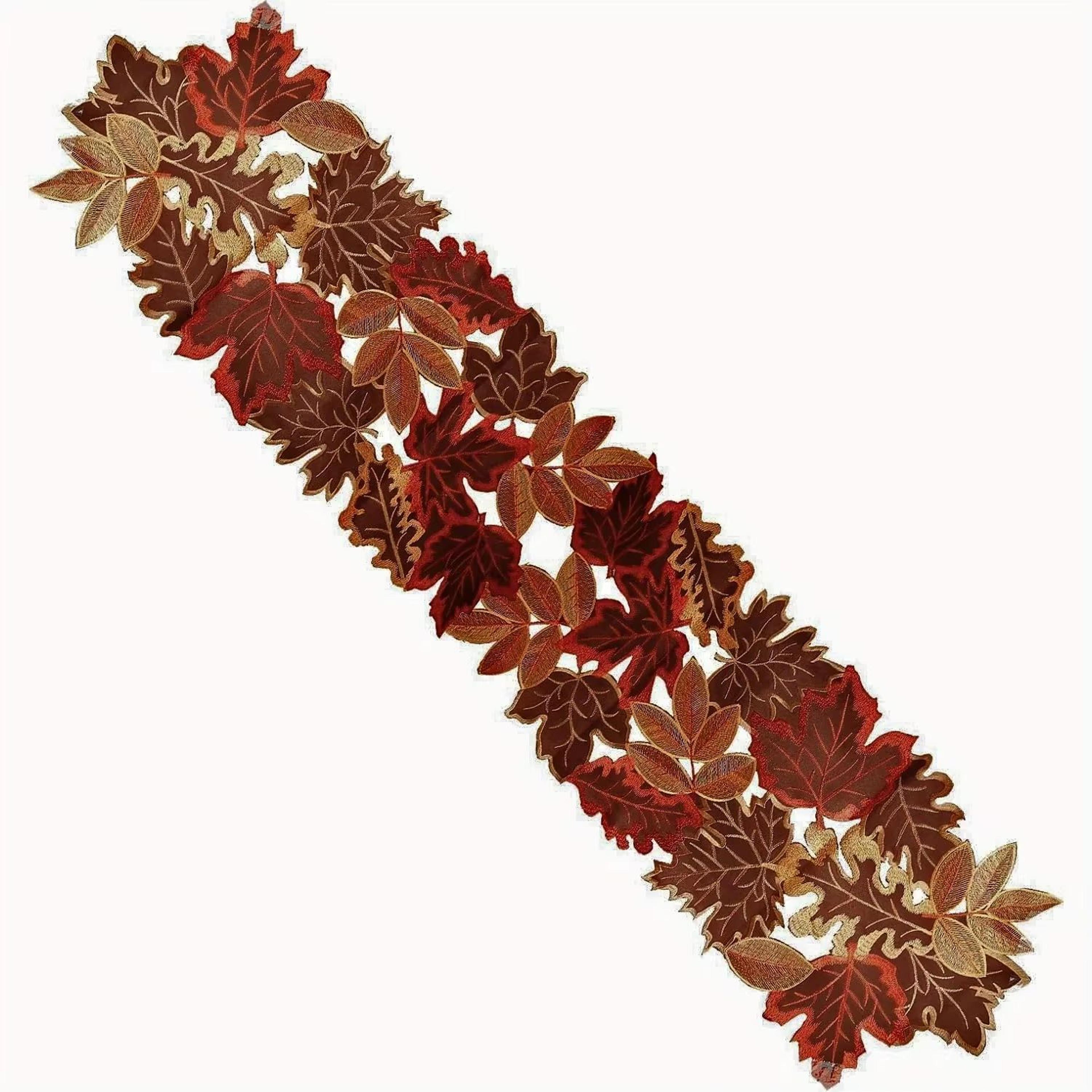 1pc Autumn Maple Leaf Embroidered Table Runner Flocked Brown Maple Design Rustic Farmhouse Thanksgi 8