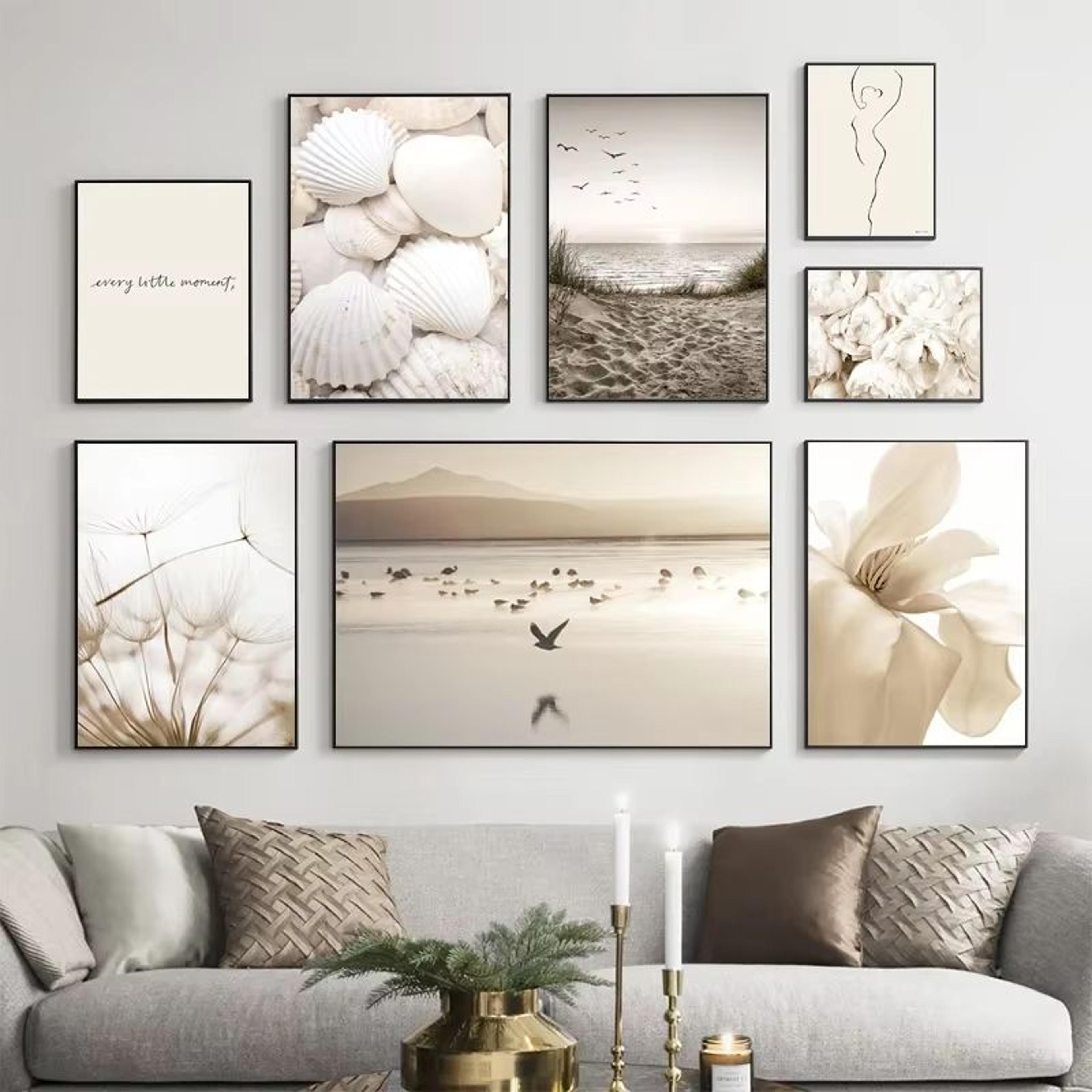 nordic white shell beach dandelion canvas wall art minimalist living room decor