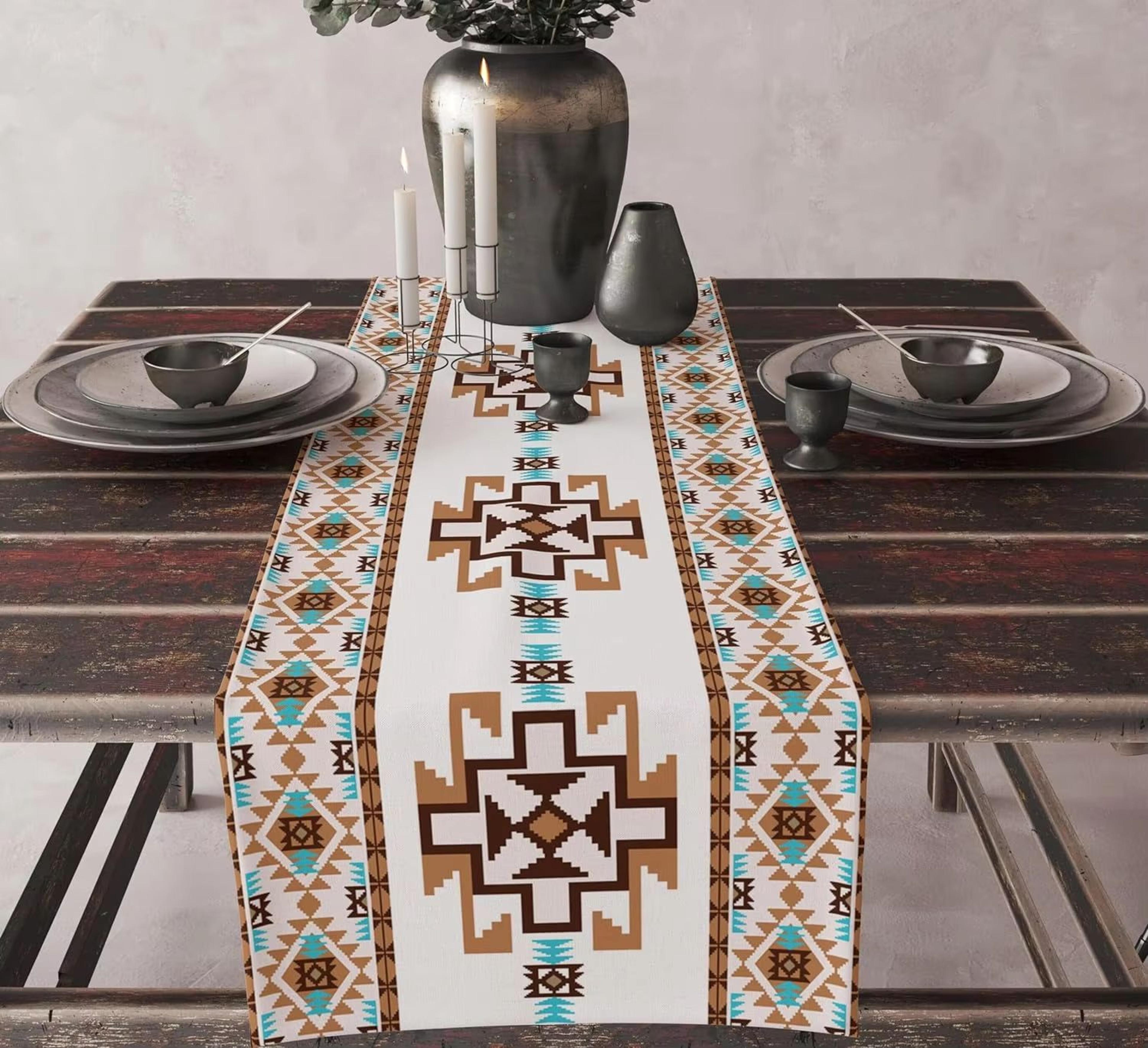 Aztec Boho Linen Table Runner Geometric Tribal Dining Table Decor 17
