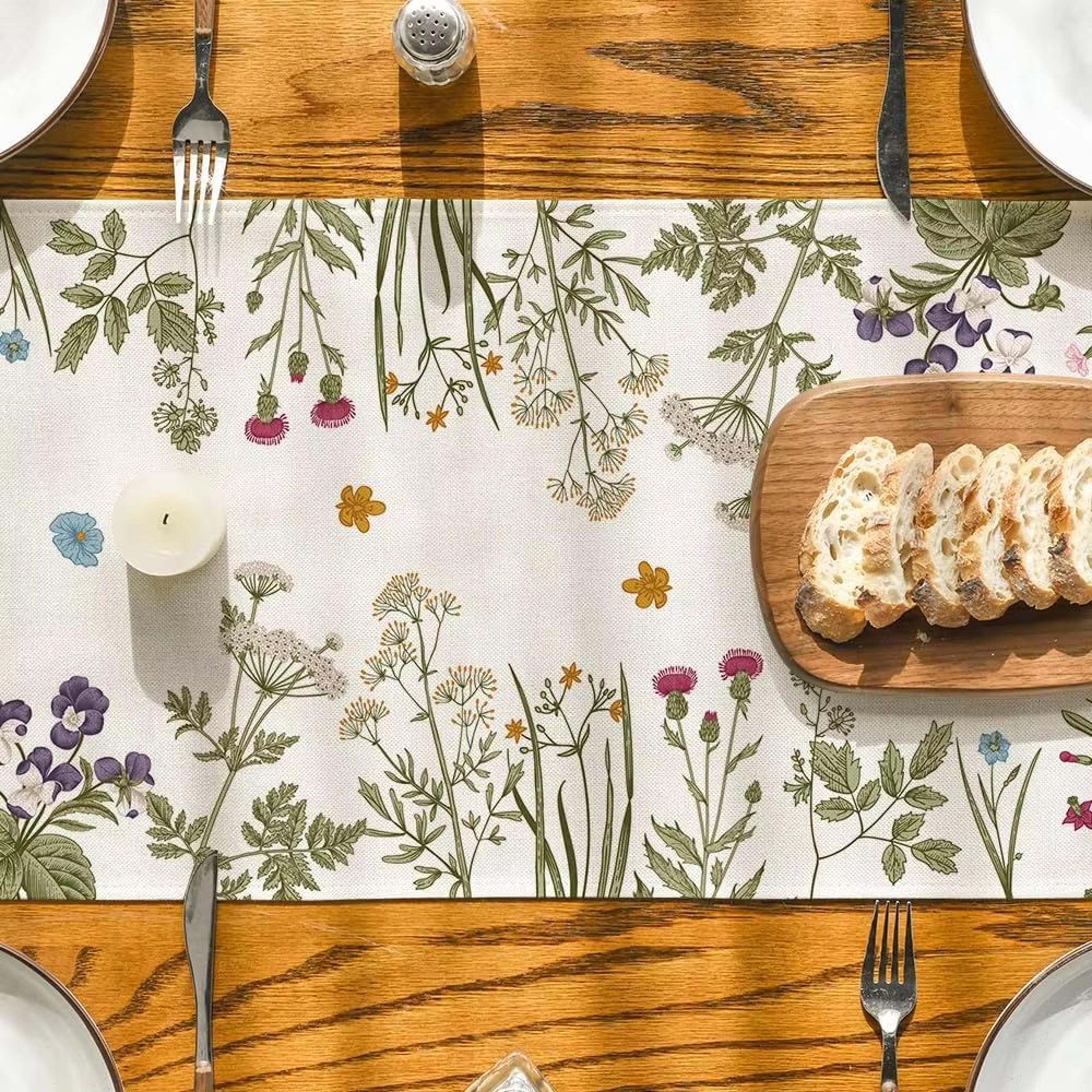 Spring Daisy Linen Table Runner Farmhouse Floral Dining Table Decor 2