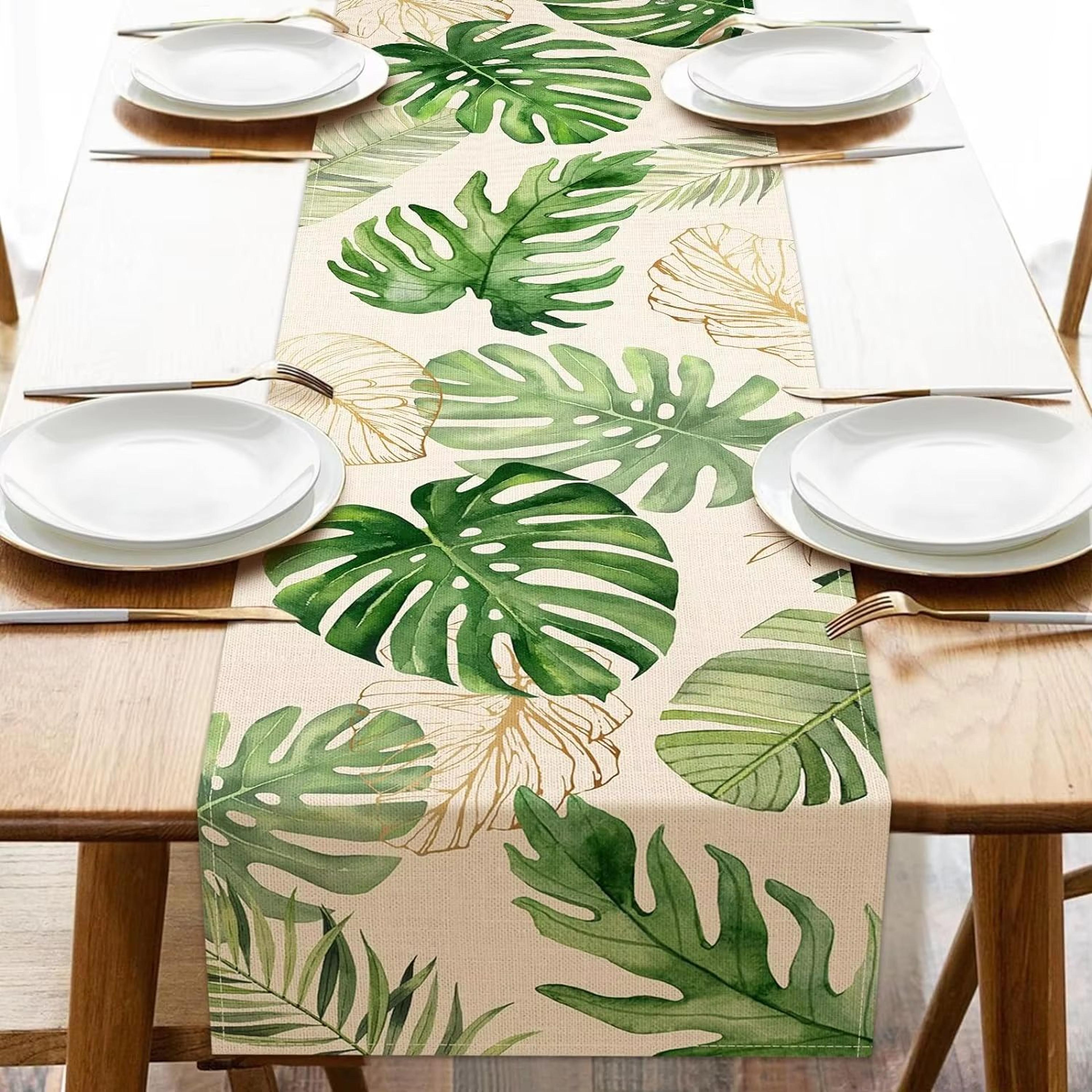 Tropical Palm Leaves Linen Table Runner For Summer Kitchen And Dining Decor 6
