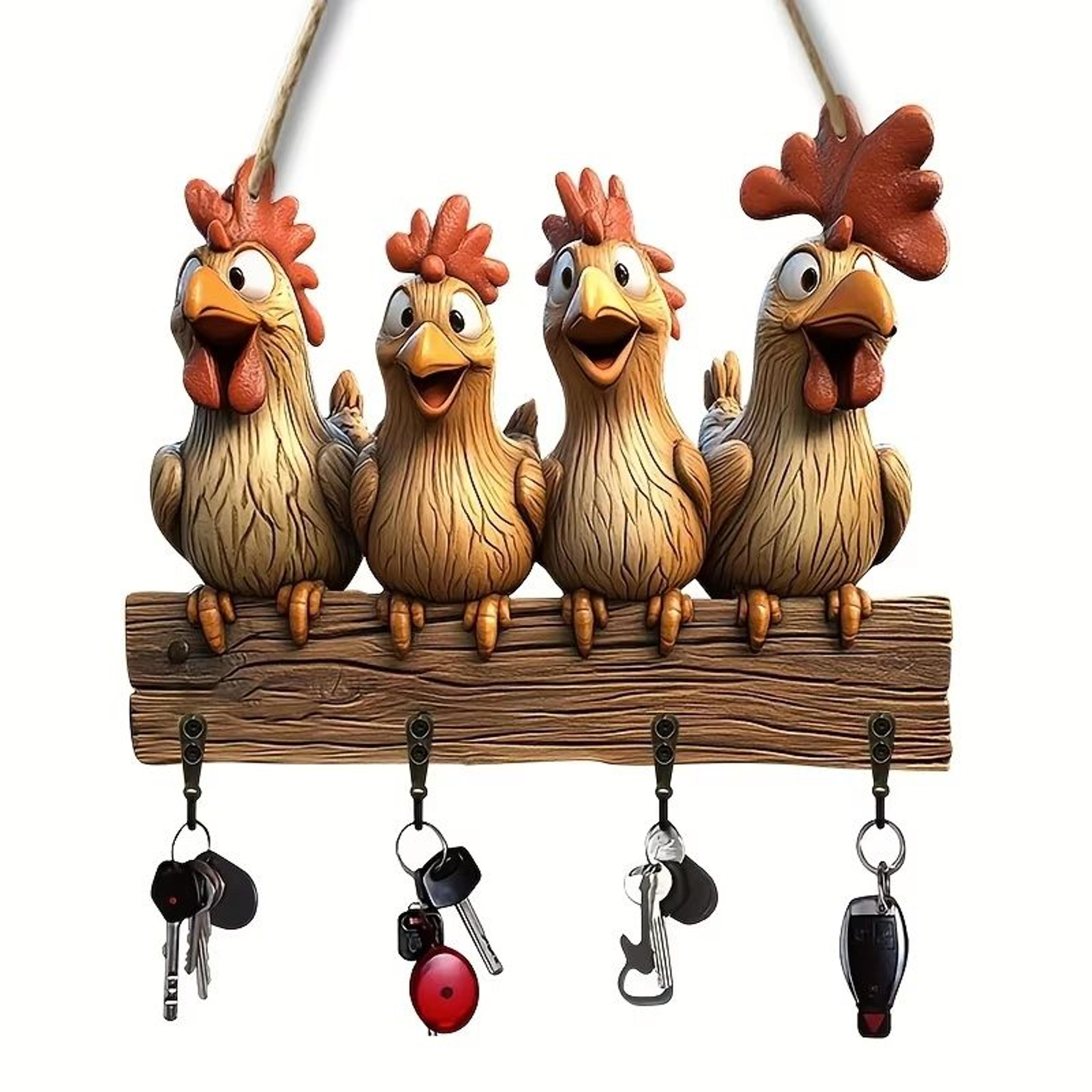 Rustic Hen Wooden Key Holder Wall Mounted Farmhouse Key Rack Decor 5
