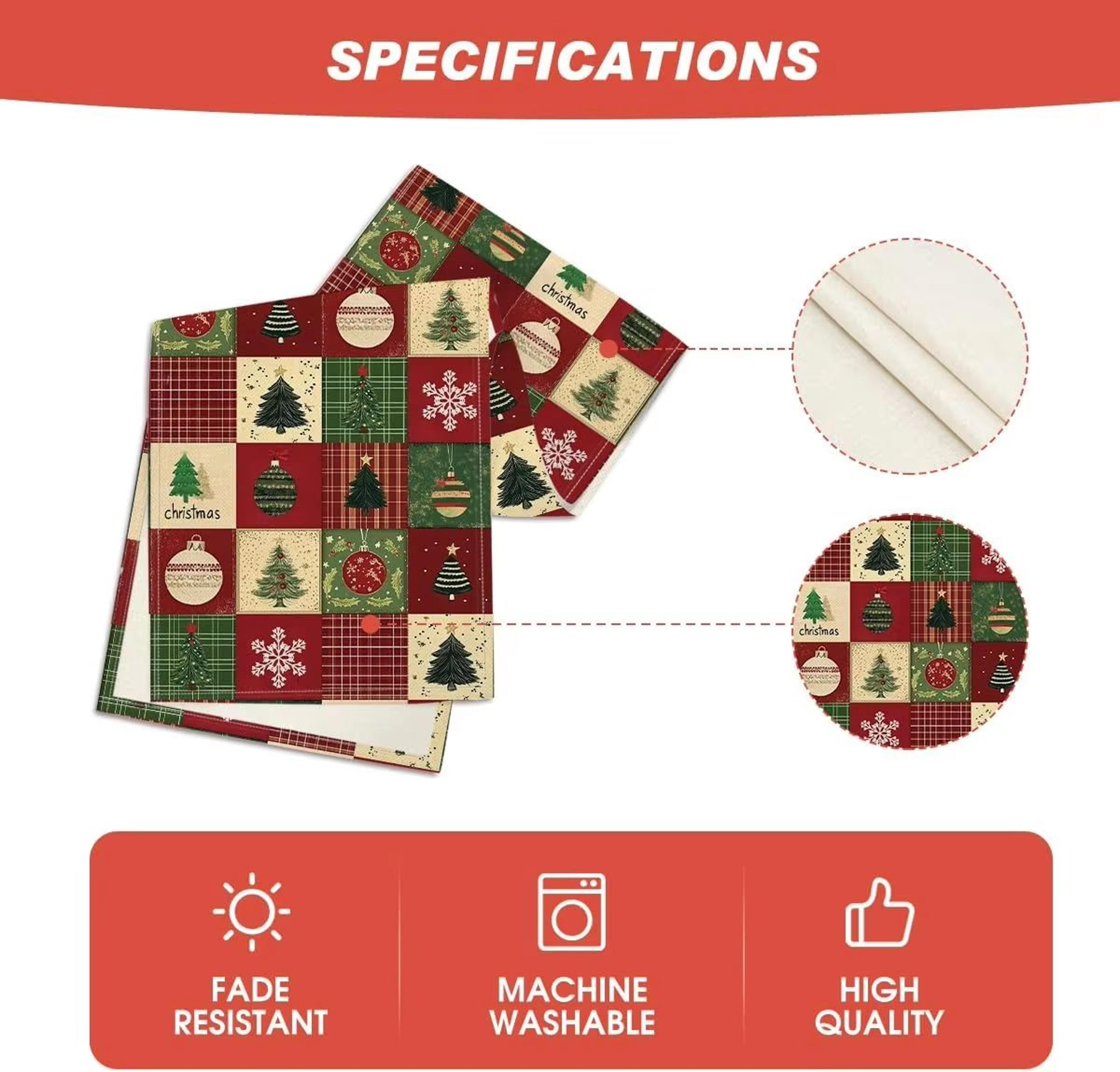 Christmas Plaid Linen Table Runner With Snowflake And Tree Design For Festive Dining Decor 4