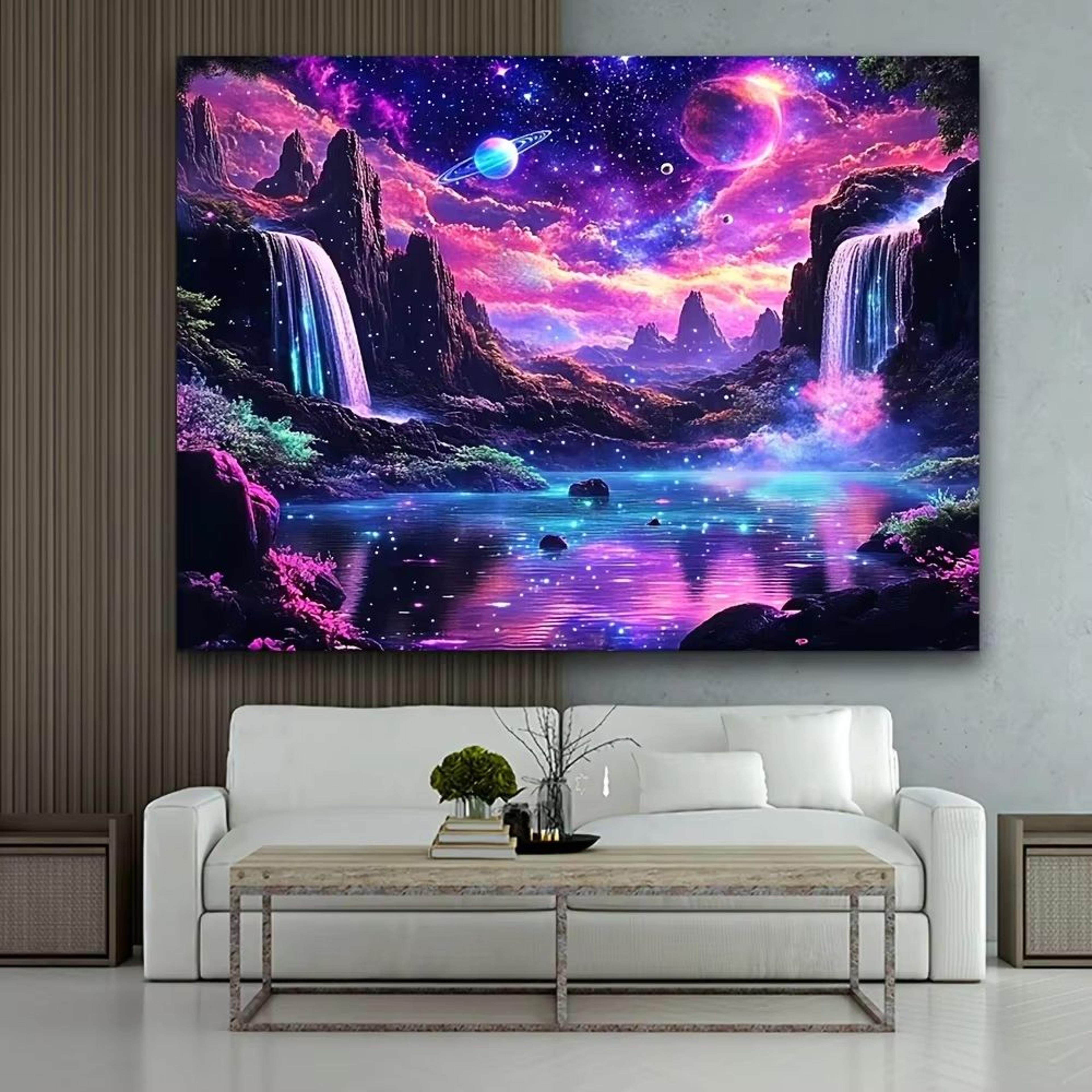Fantasy Starry Sky Waterfall Tapestry Glow Planet Moon Wall Decor For Living Room 1