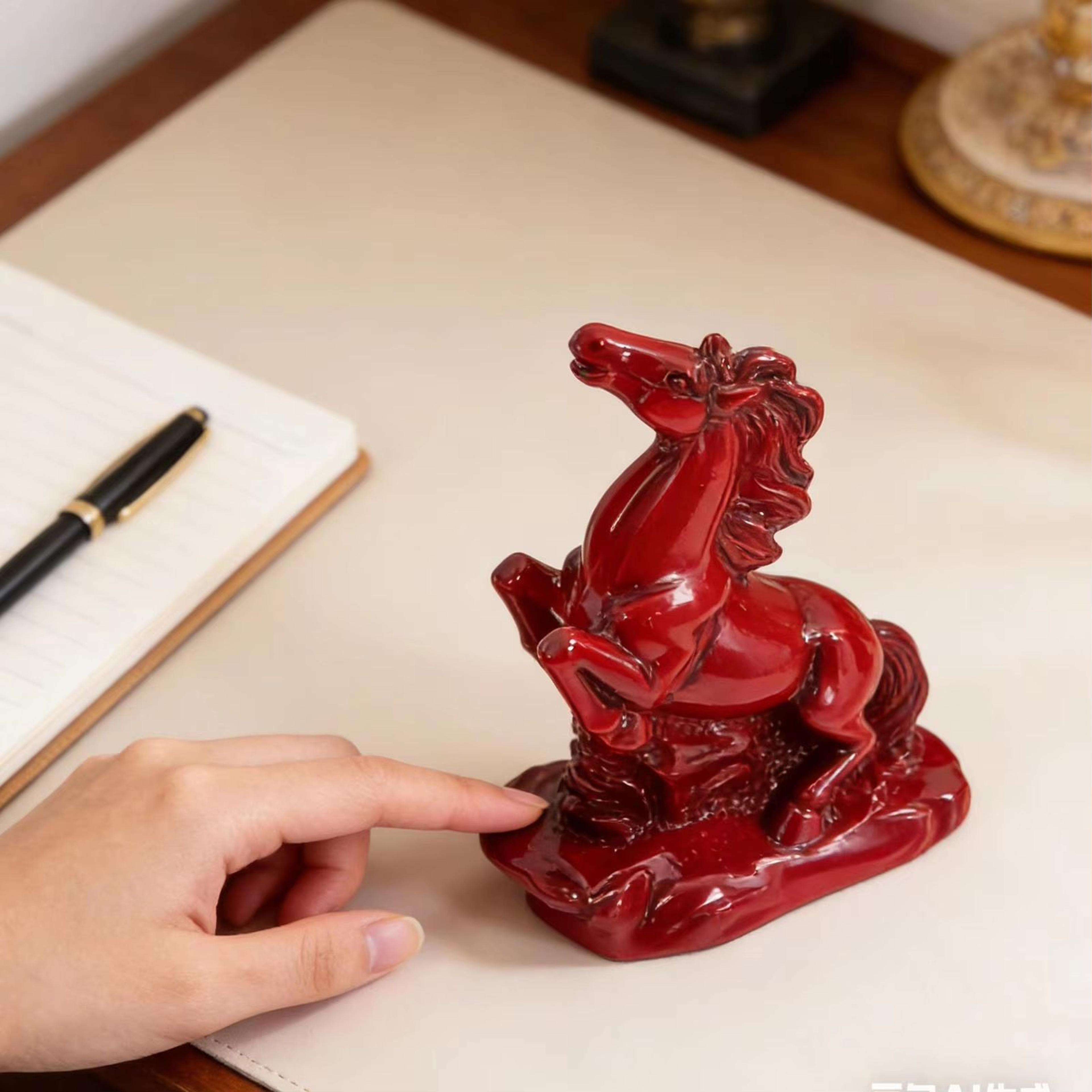 2026 feng shui red horse statue wealth & success resin desk ornament