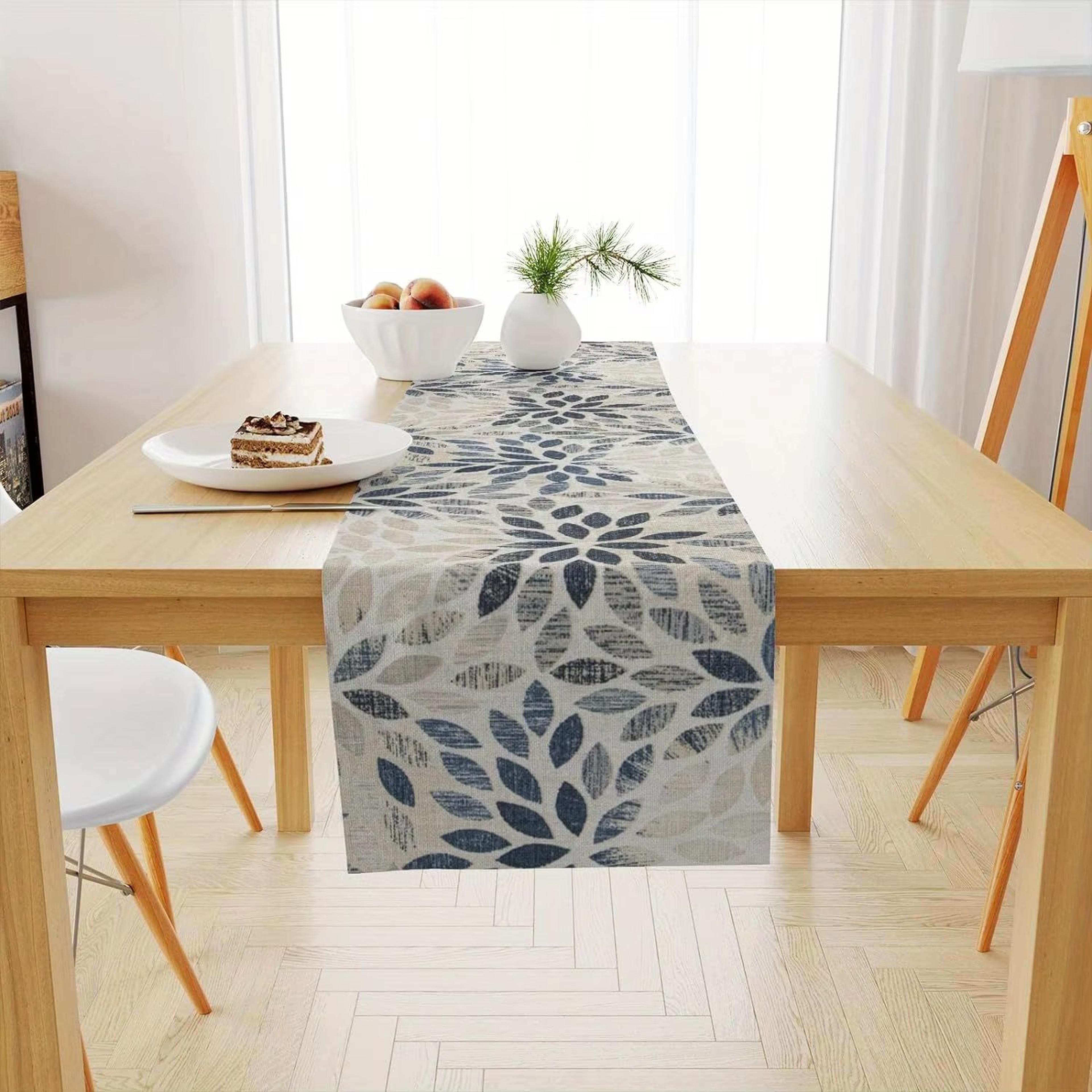 Elegant Floral Linen Table Runner  Farmhouse Decorative Table Accent For Dining  Parties 3