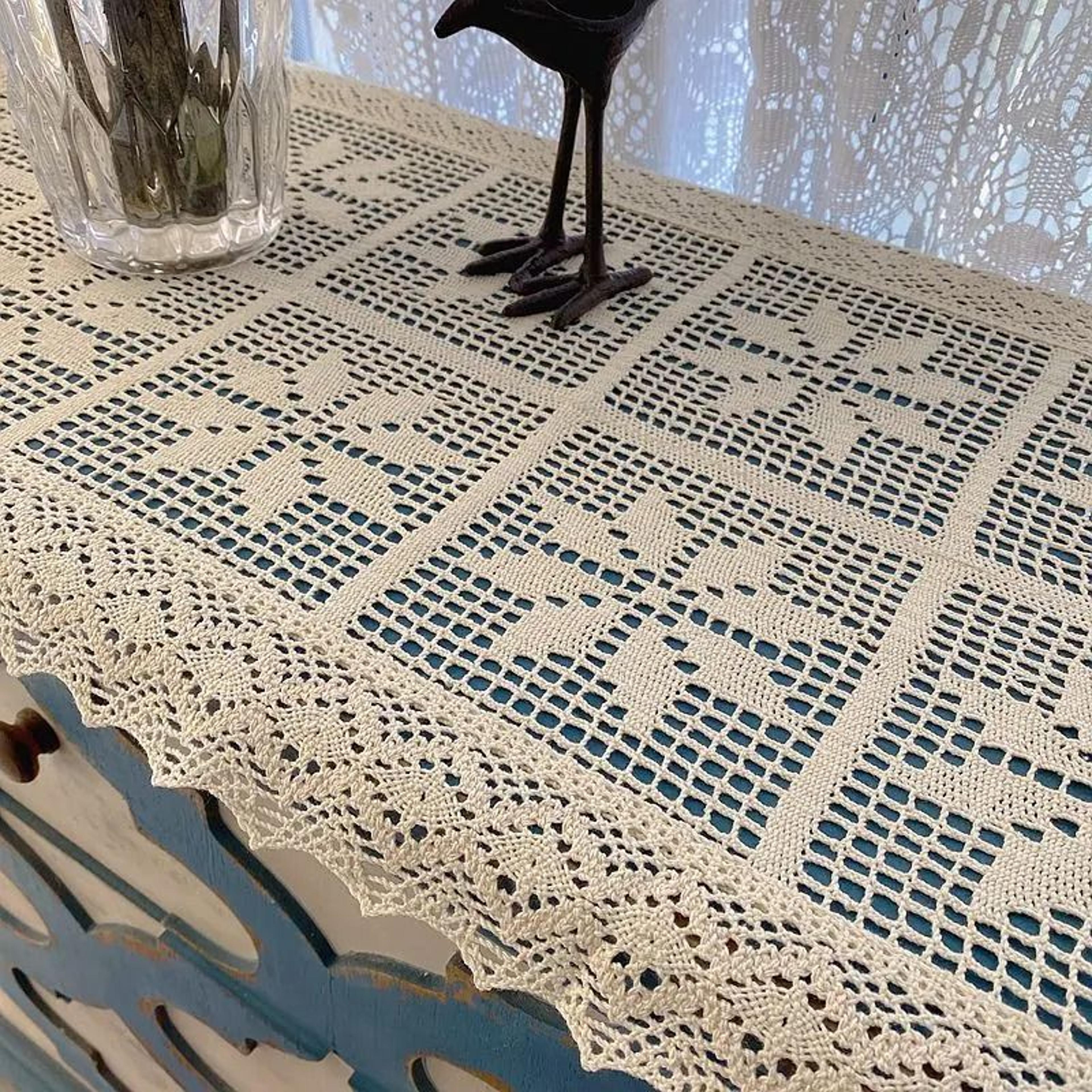 Retro Crochet Cotton Linen Table Runner With Lace Edge Boho Vintage Table Decor 3