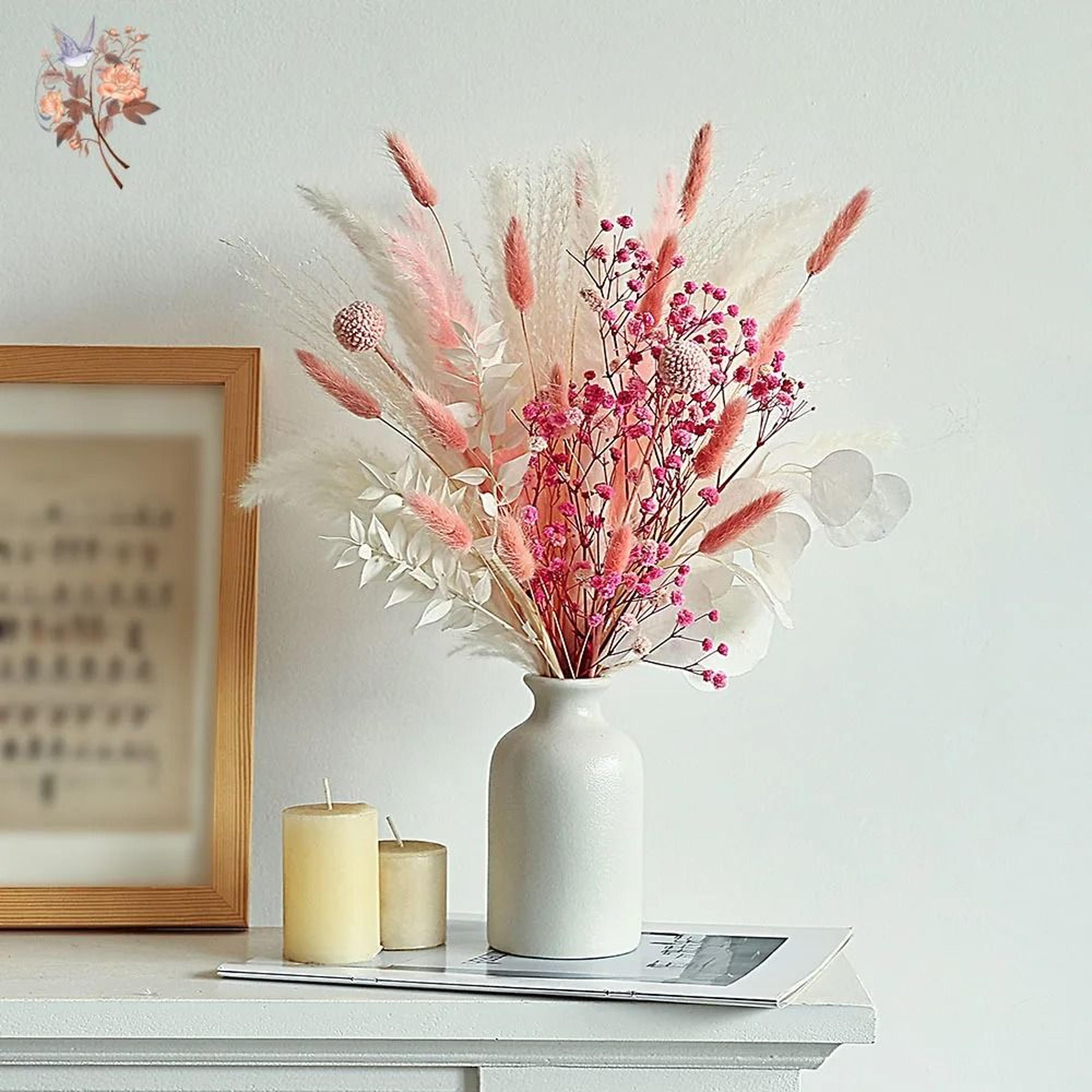 Pink White Dried Flower Pampas Bouquet  Boho Wedding Centerpiece Decor 2