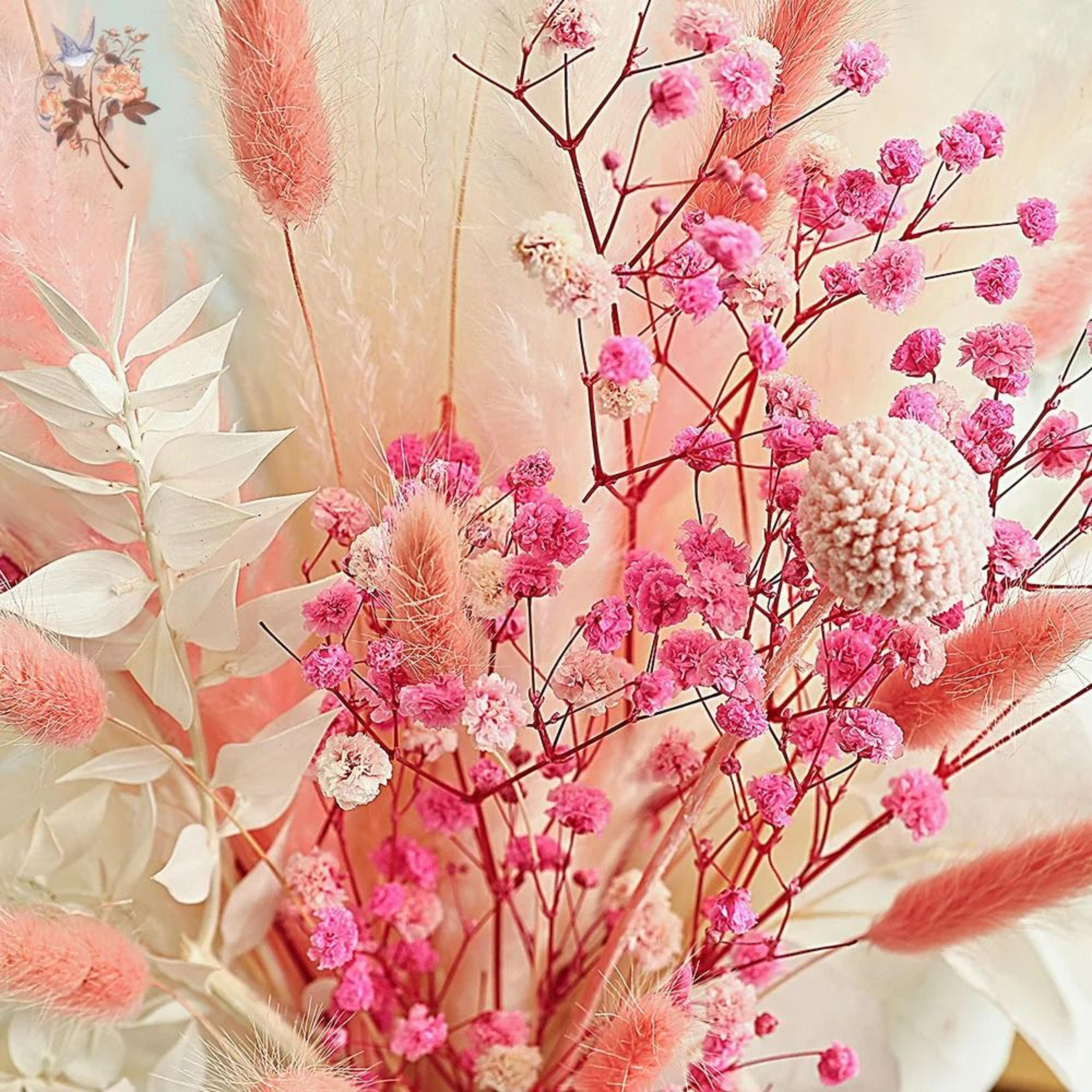 Pink White Dried Flower Pampas Bouquet  Boho Wedding Centerpiece Decor 4