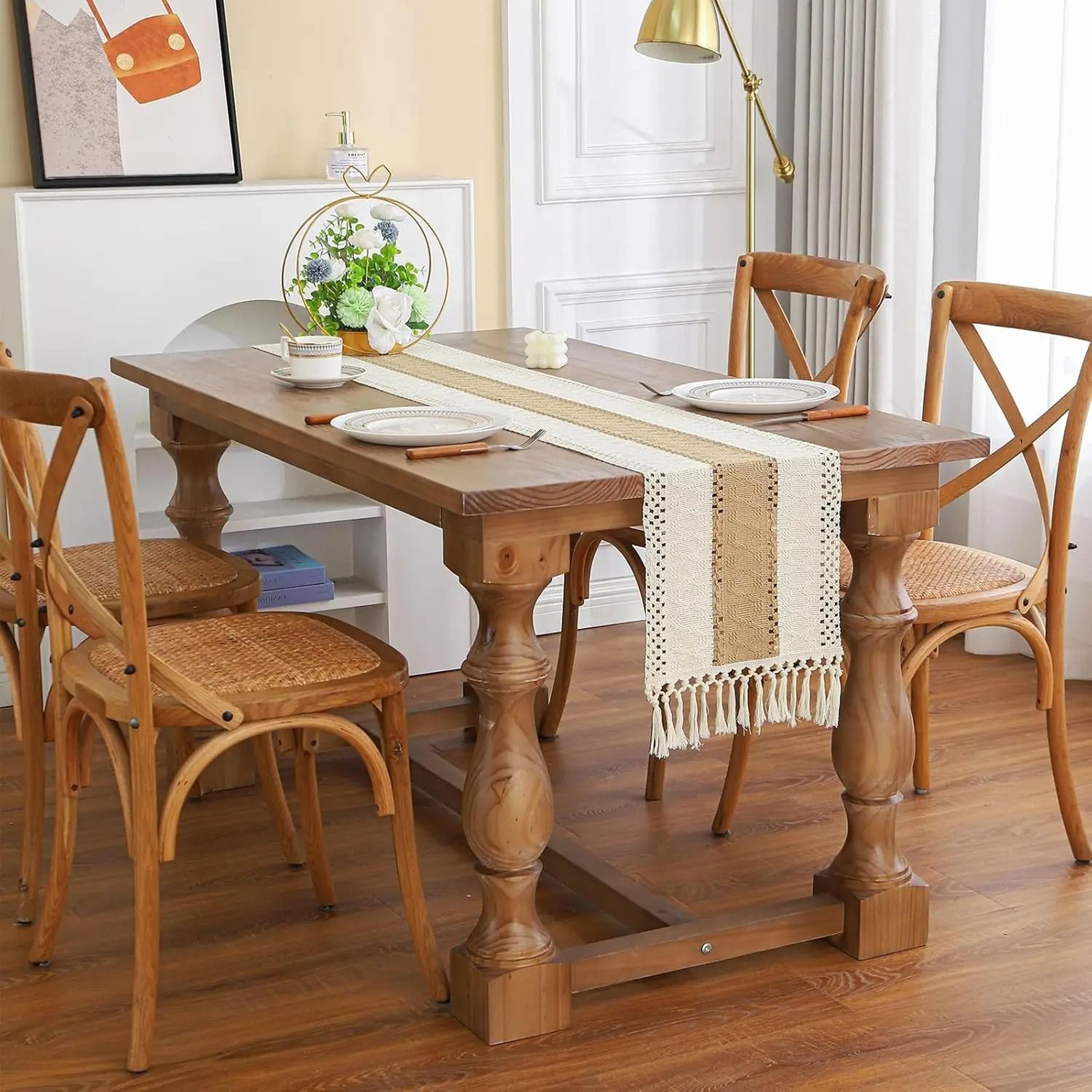 Boho Farmhouse Linen Table Runner With Tassels Rustic Macrame Dining Decor 5