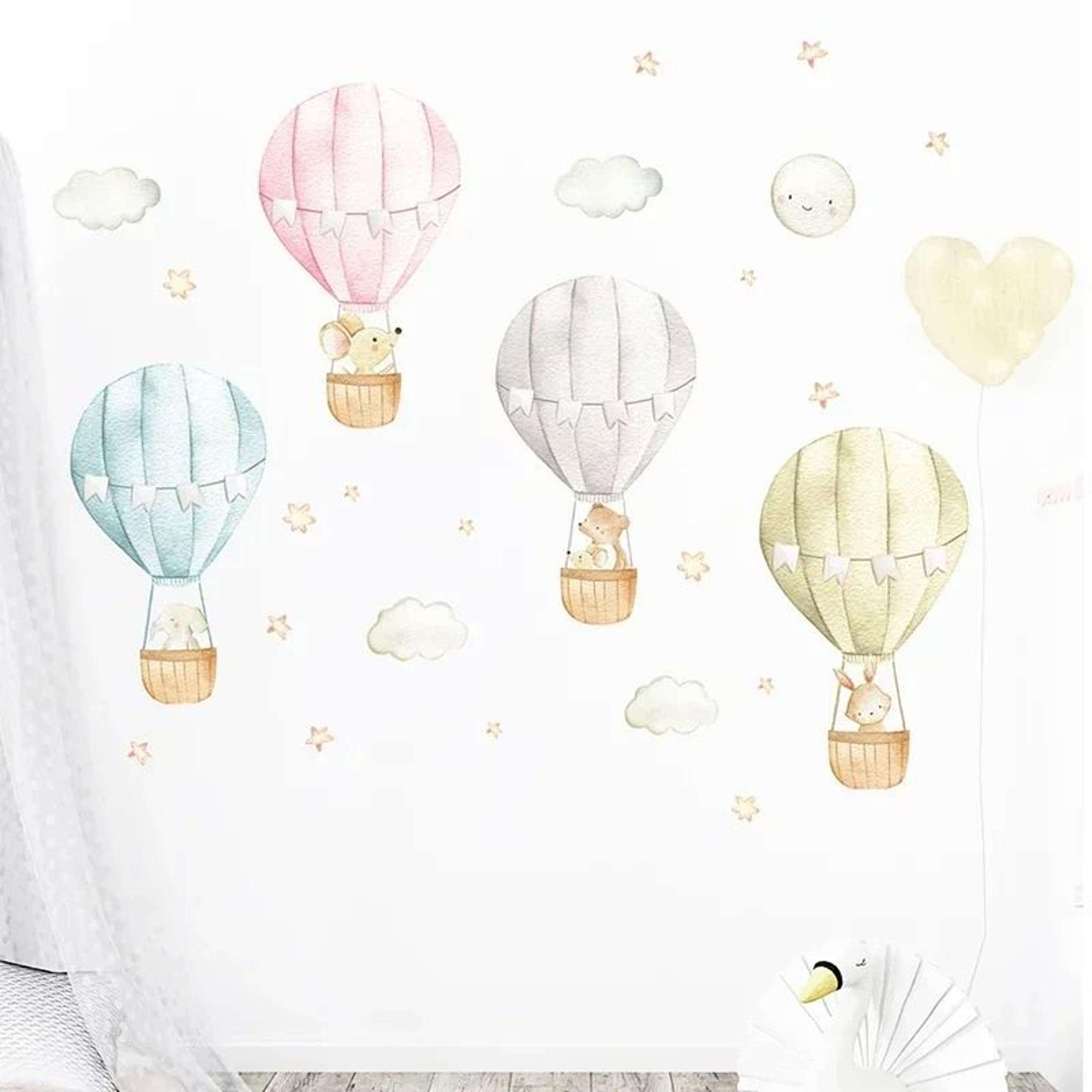 watercolor hot air balloon animal wall stickers nursery kids room decor