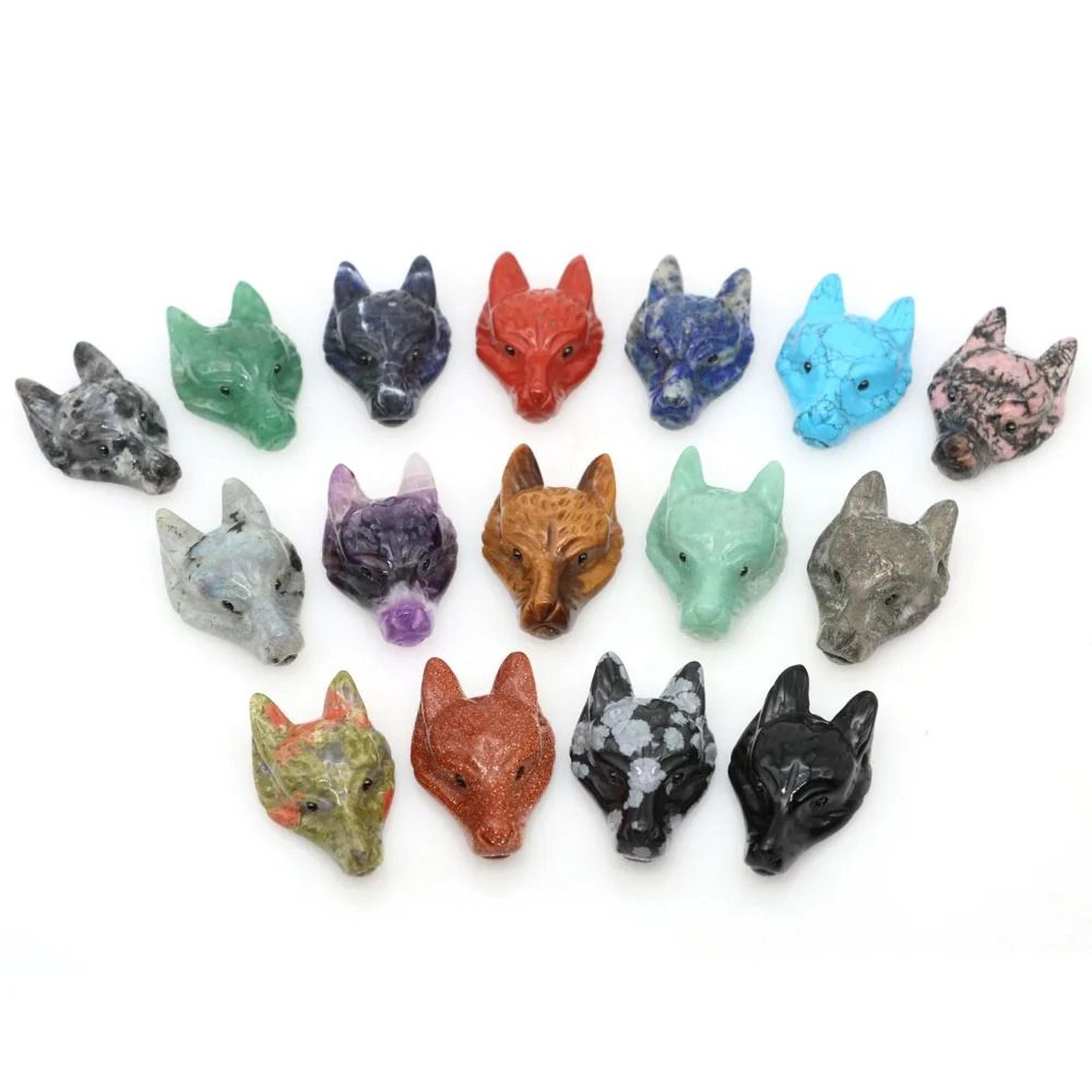 Hand Carved Wolf Head Crystal Pendant  Natural Wolf Head Stone Pendant For Healing Jewelry Making 4