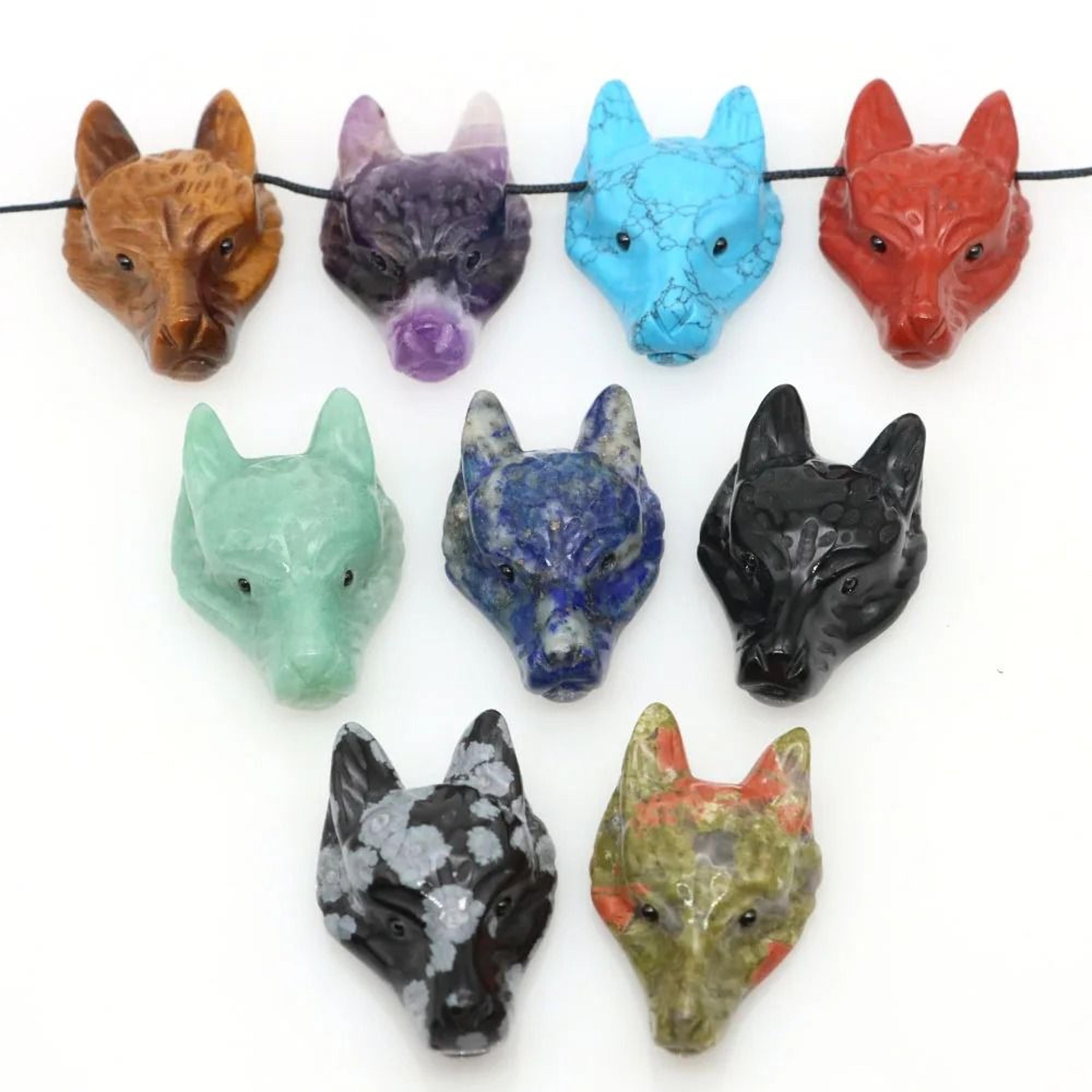 Hand Carved Wolf Head Crystal Pendant  Natural Wolf Head Stone Pendant For Healing Jewelry Making 5