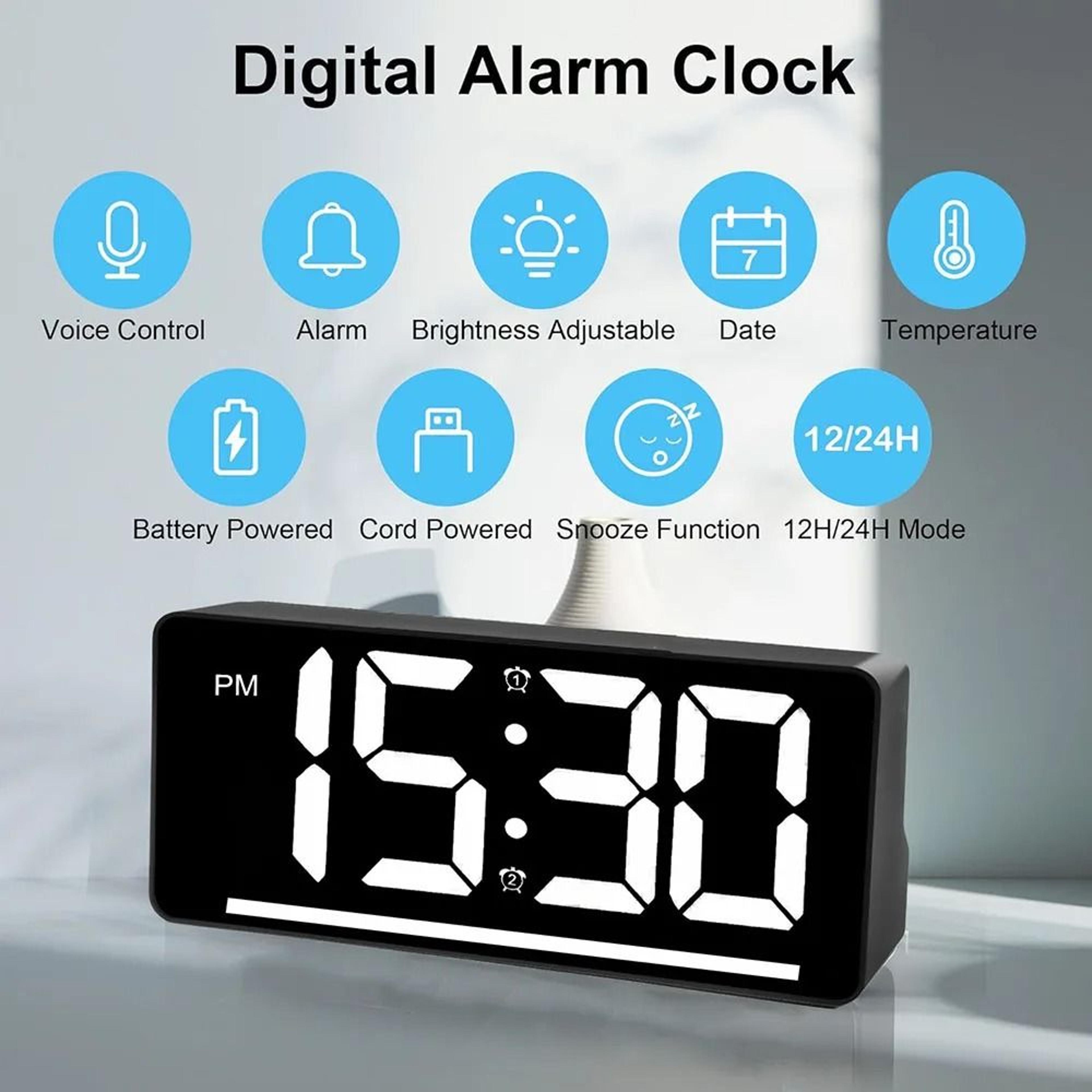 Large Display Digital Alarm Clock With Temperature LED Night Light Bedside Table Clock 4