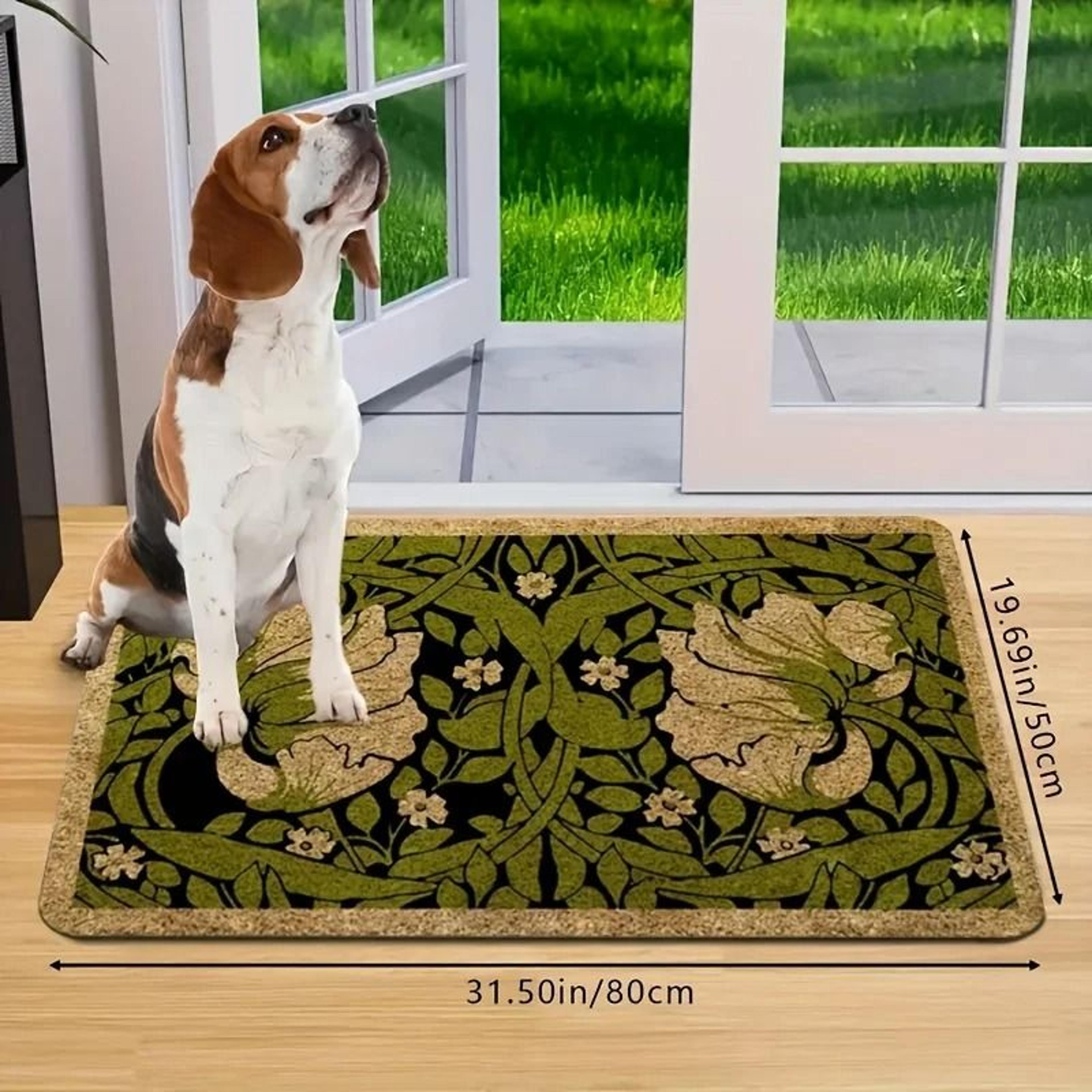 Green Floral Welcome Doormat Washable NonSlip Indoor Entryway Rug 2