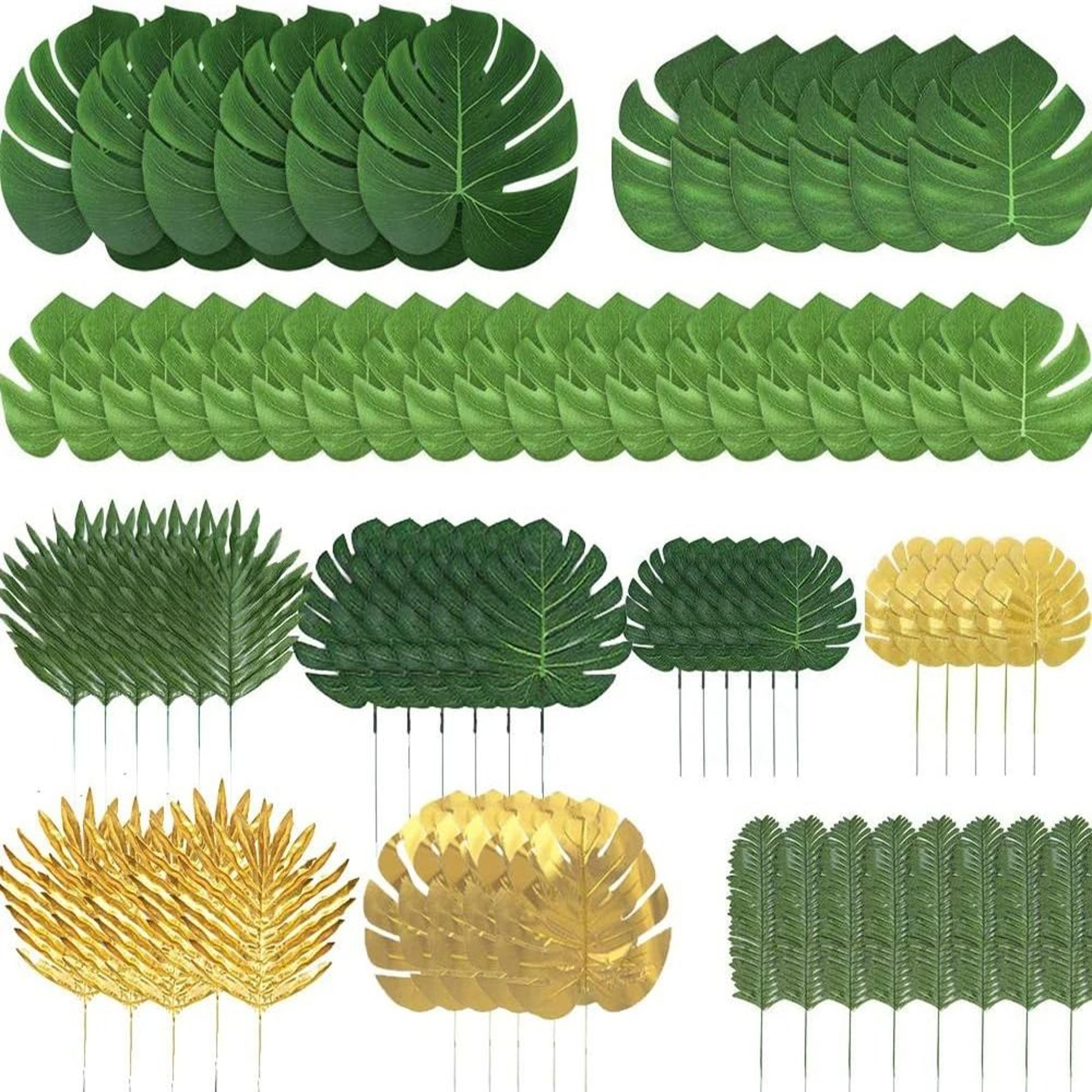 tropical artificial palm leaves luau party decor set jungle safari greenery