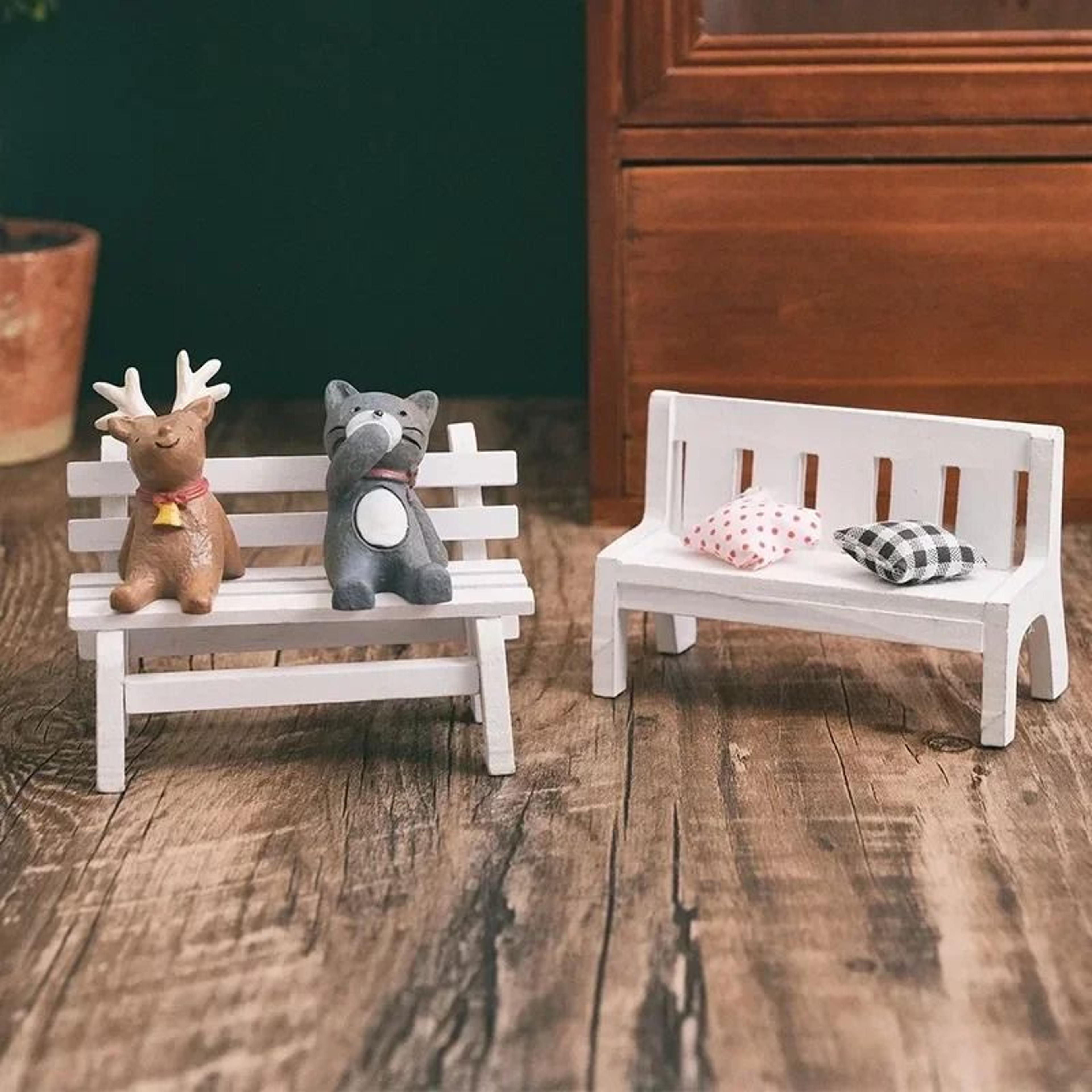 Miniature Wooden Garden Bench Fairy Decor For Dollhouse And Micro Landscape Scenes 3