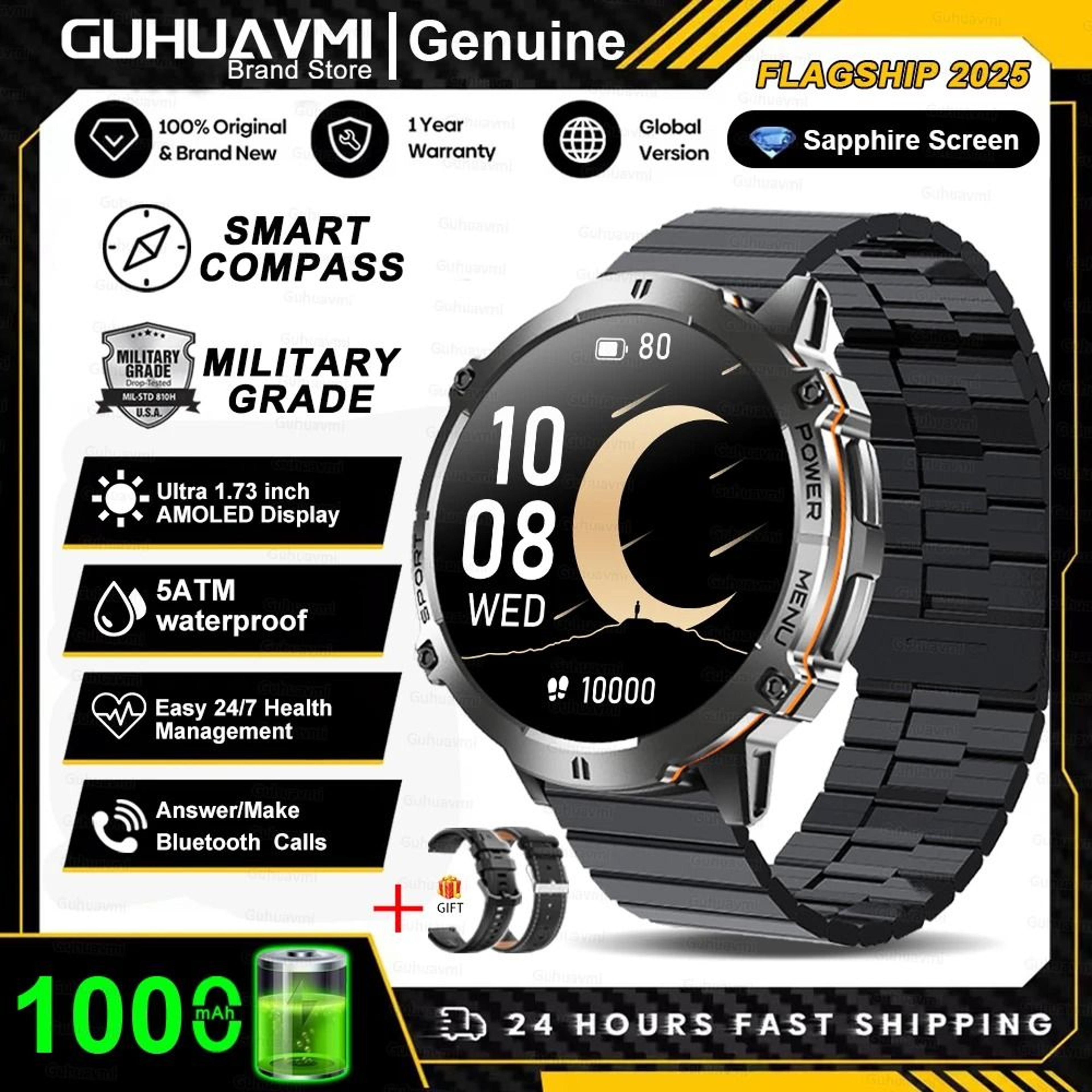 TRex 3 MilitaryGrade AMOLED Smart Watch With GPS Compass And Bluetooth Call 16