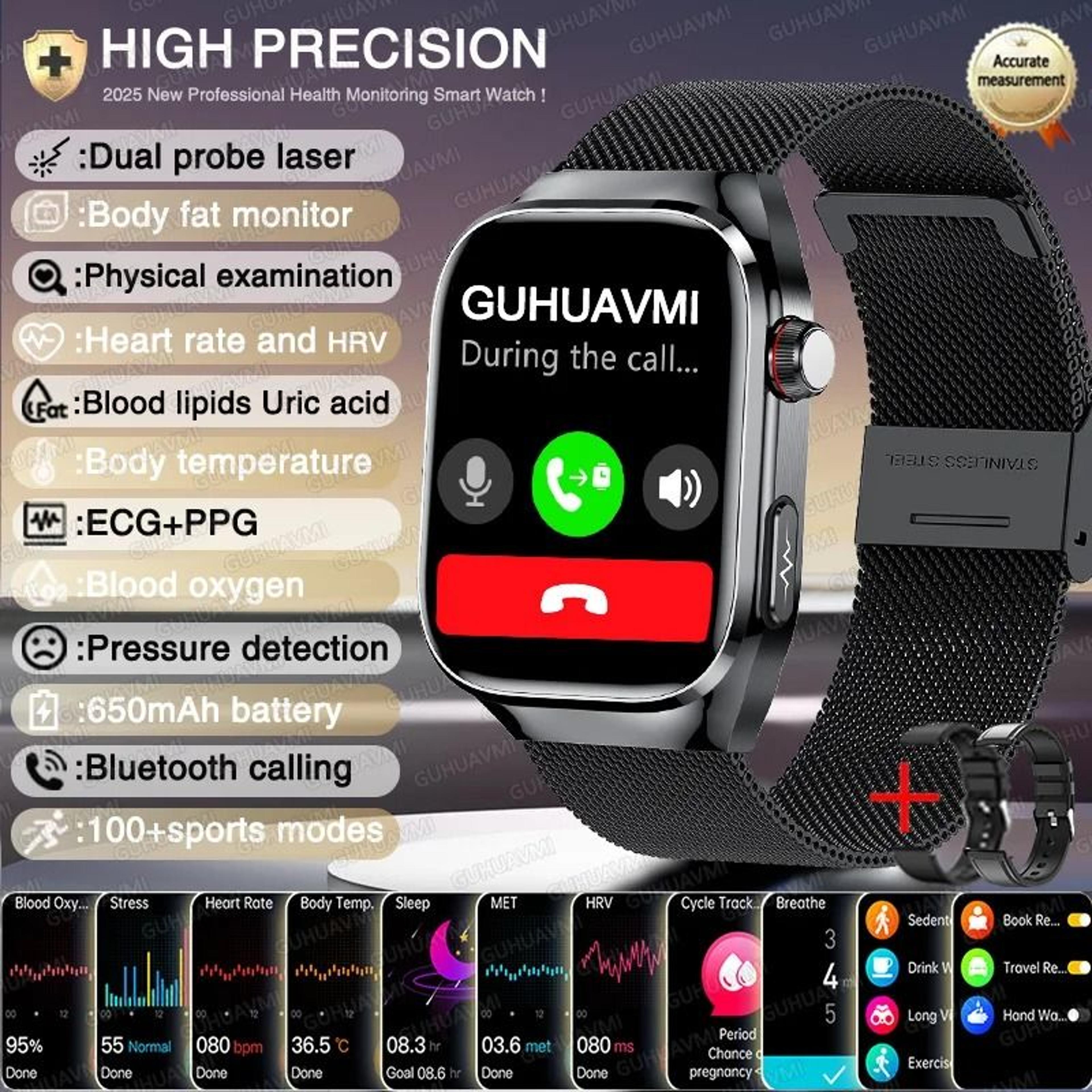 AI Health Monitoring Smart Watch With ECG PPG Blood Pressure And Uric Acid Tracking 12