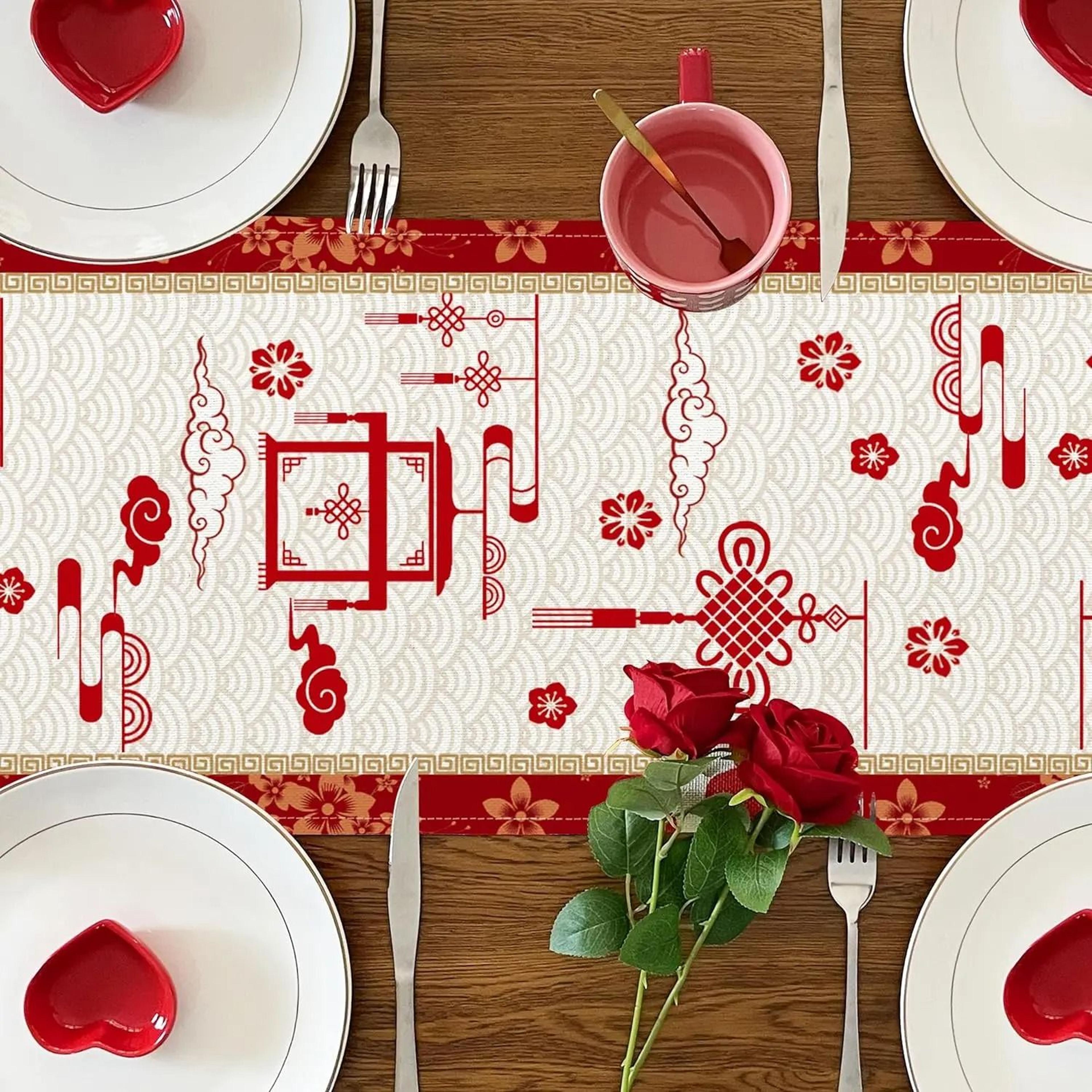 Chinese New Year Dragon Linen Table Runner Festive Spring Festival Dining Decor 4