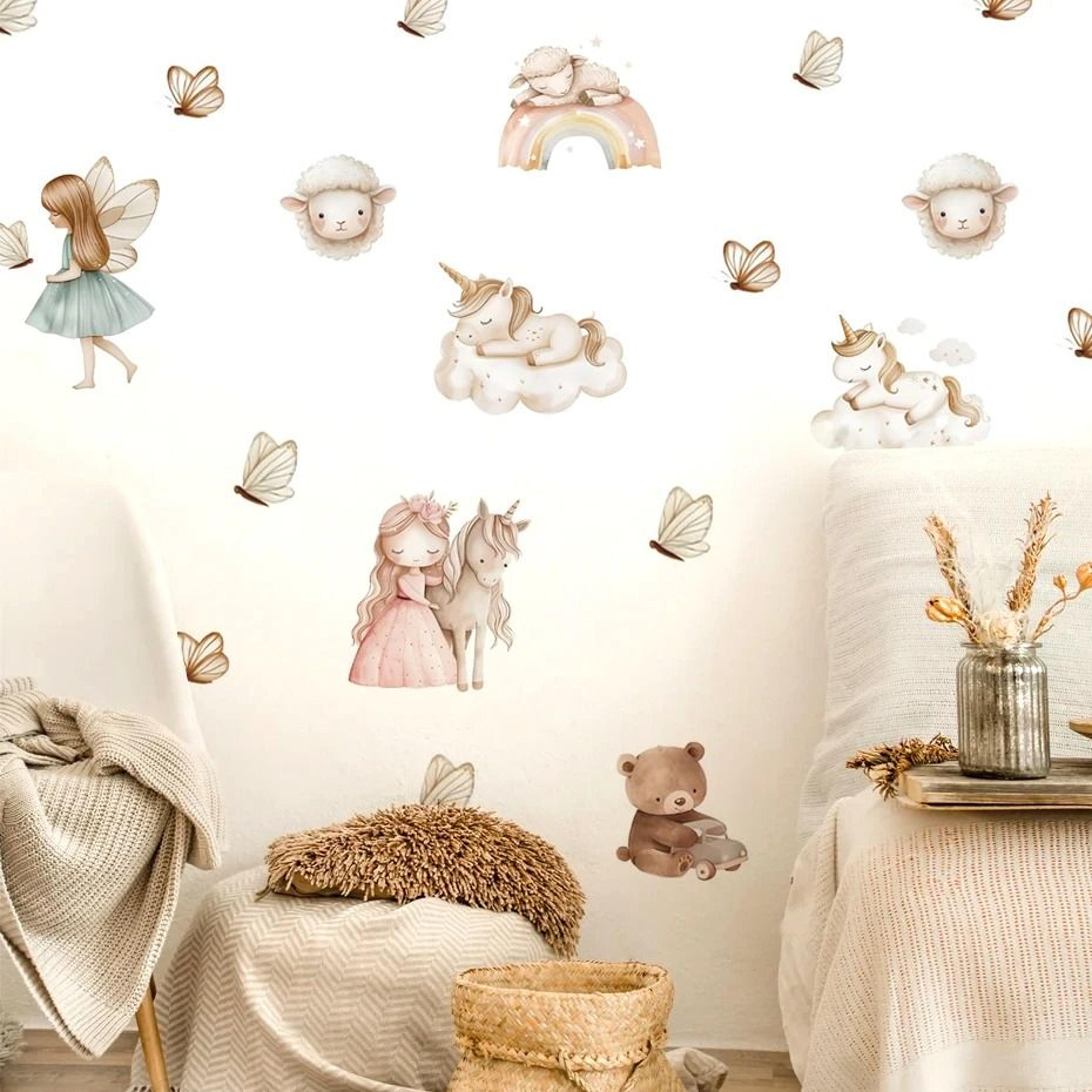 watercolor unicorn rainbow wall stickers kids room fairy decor