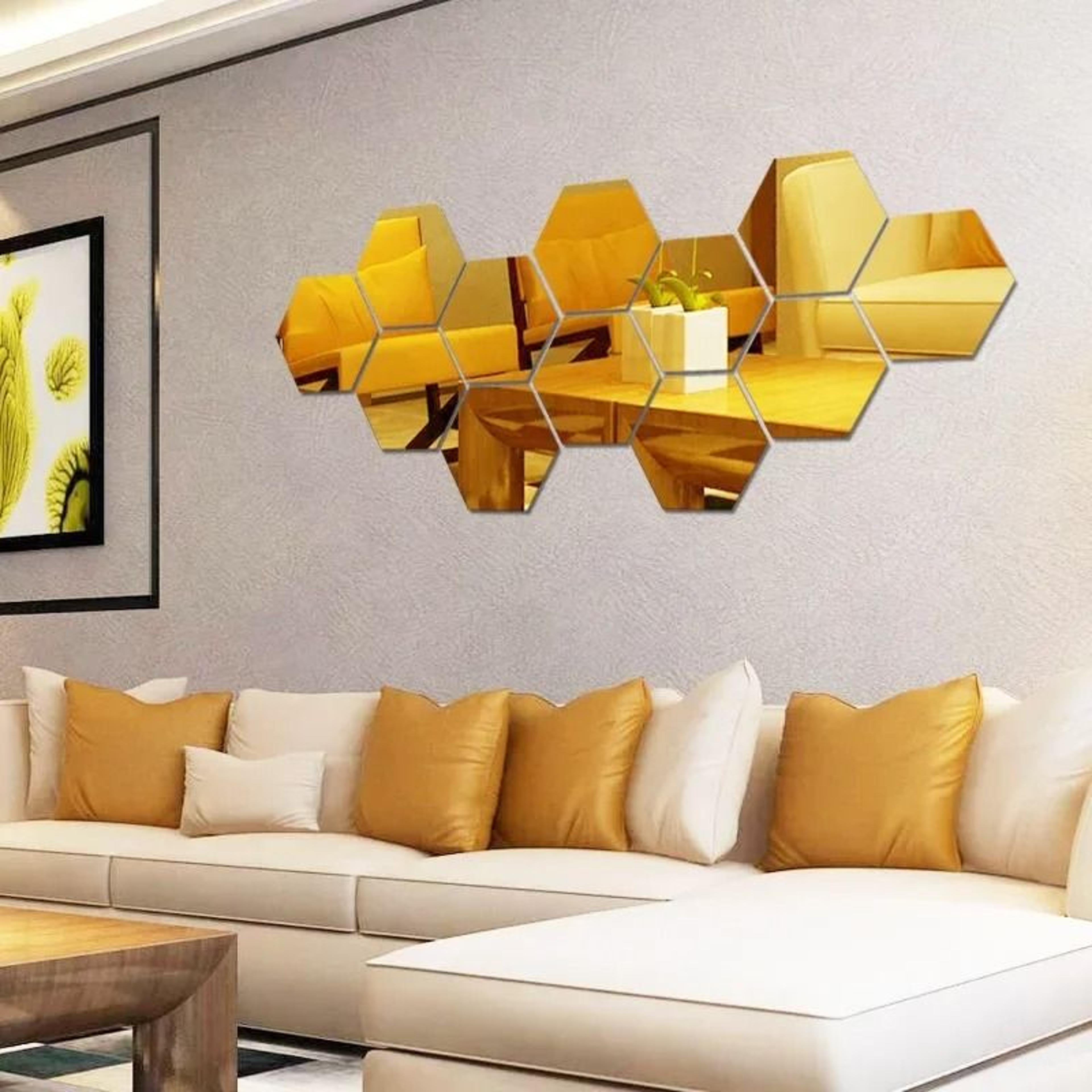 Hexagon Acrylic Mirror Wall Stickers 3D Self Adhesive Mosaic Decor Tiles Set 1