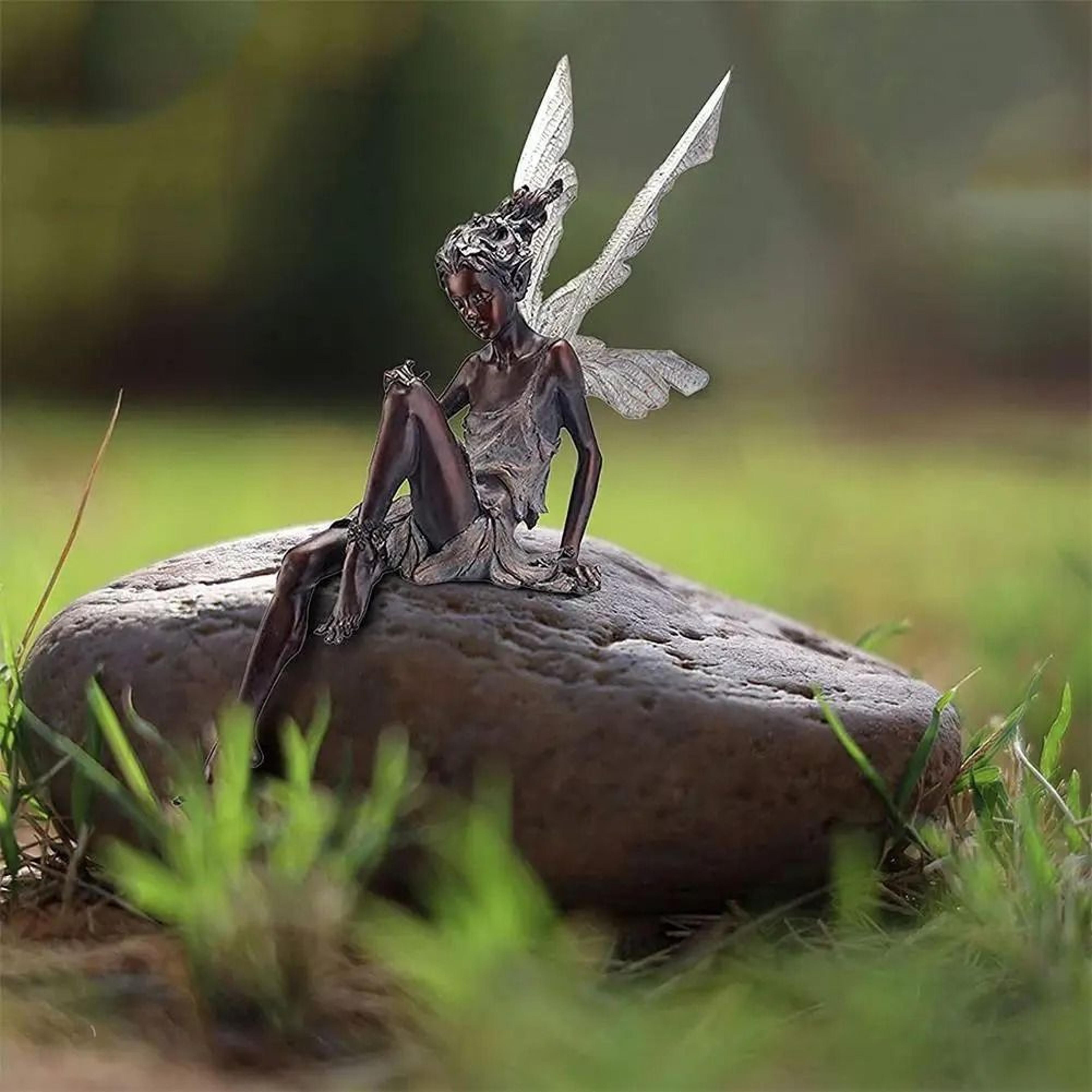 Flute Playing Fairy Garden Statue Resin Angel Sculpture Outdoor Decor 1