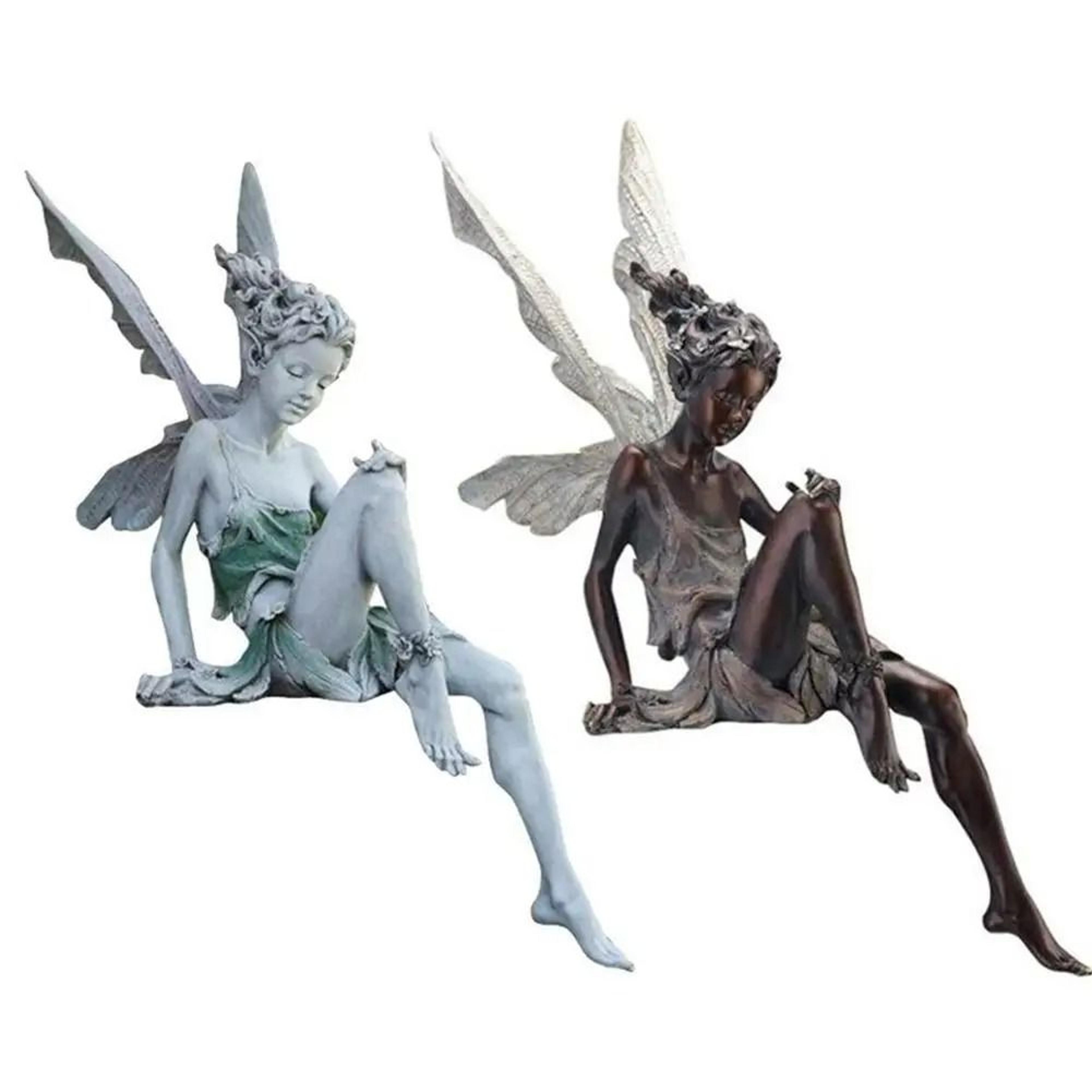 Flute Playing Fairy Garden Statue Resin Angel Sculpture Outdoor Decor 4
