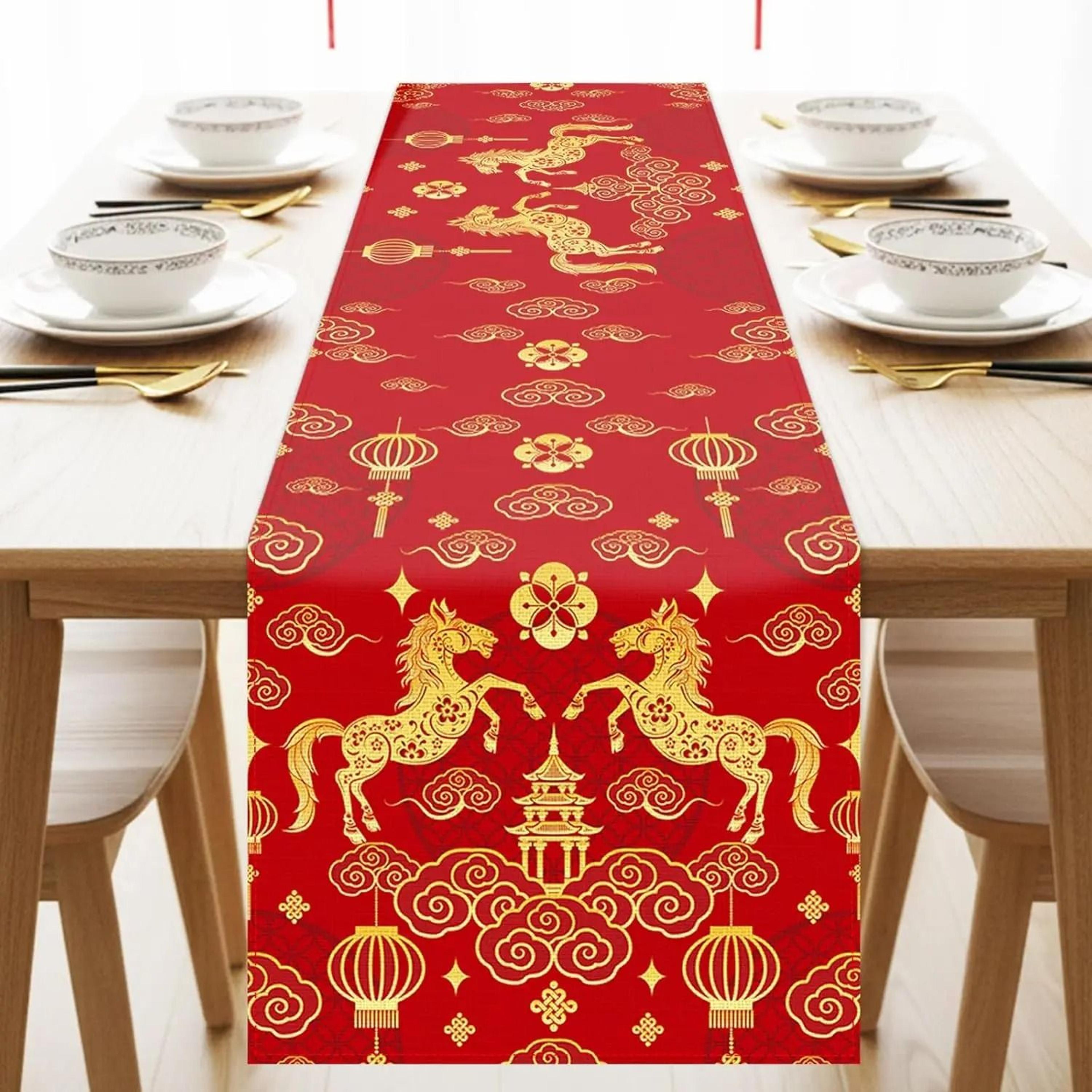 Chinese New Year 2026 Linen Table Runner Zodiac Horse Spring Festival Decor 6