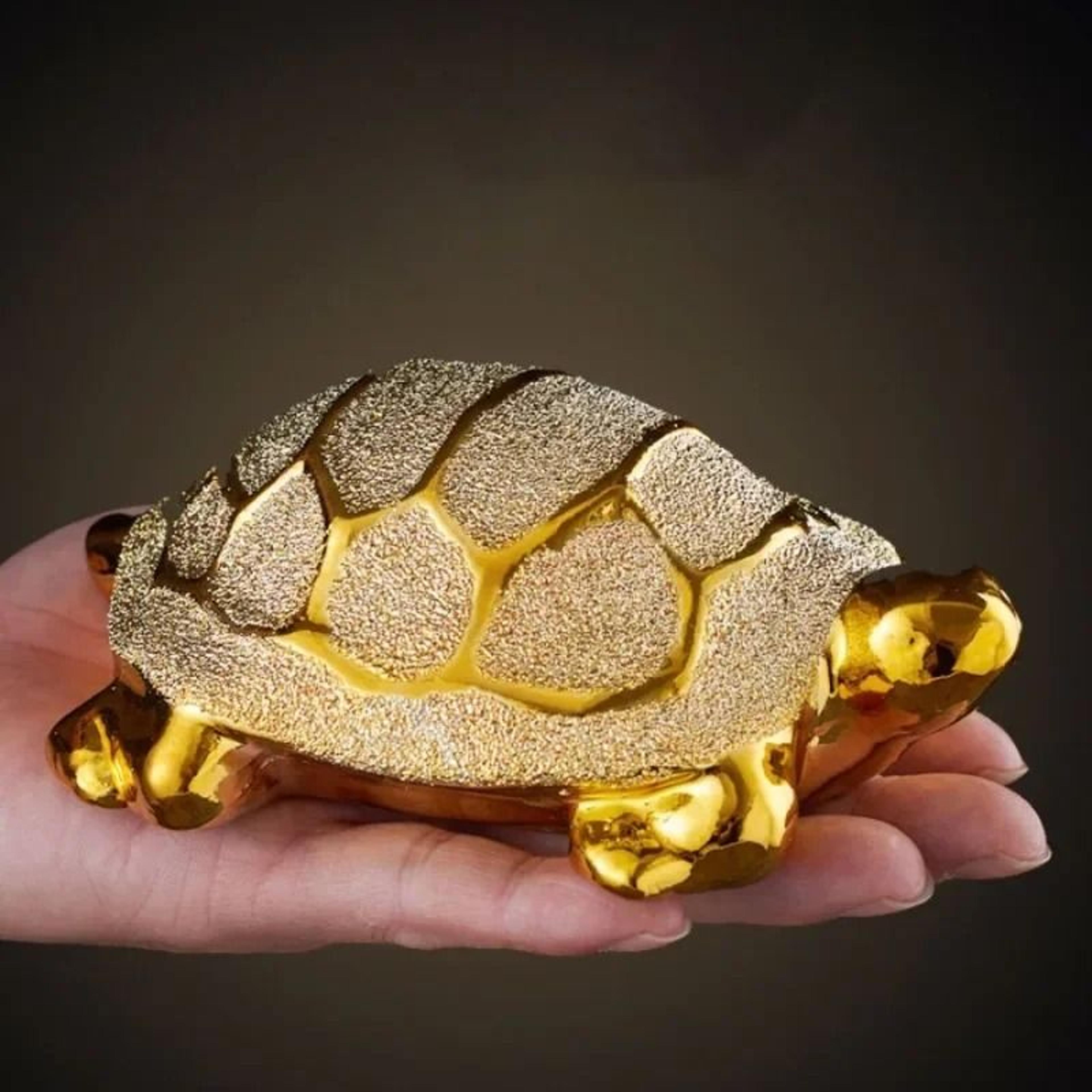 golden longevity turtle figurine – feng shui wealth & prosperity desk decor