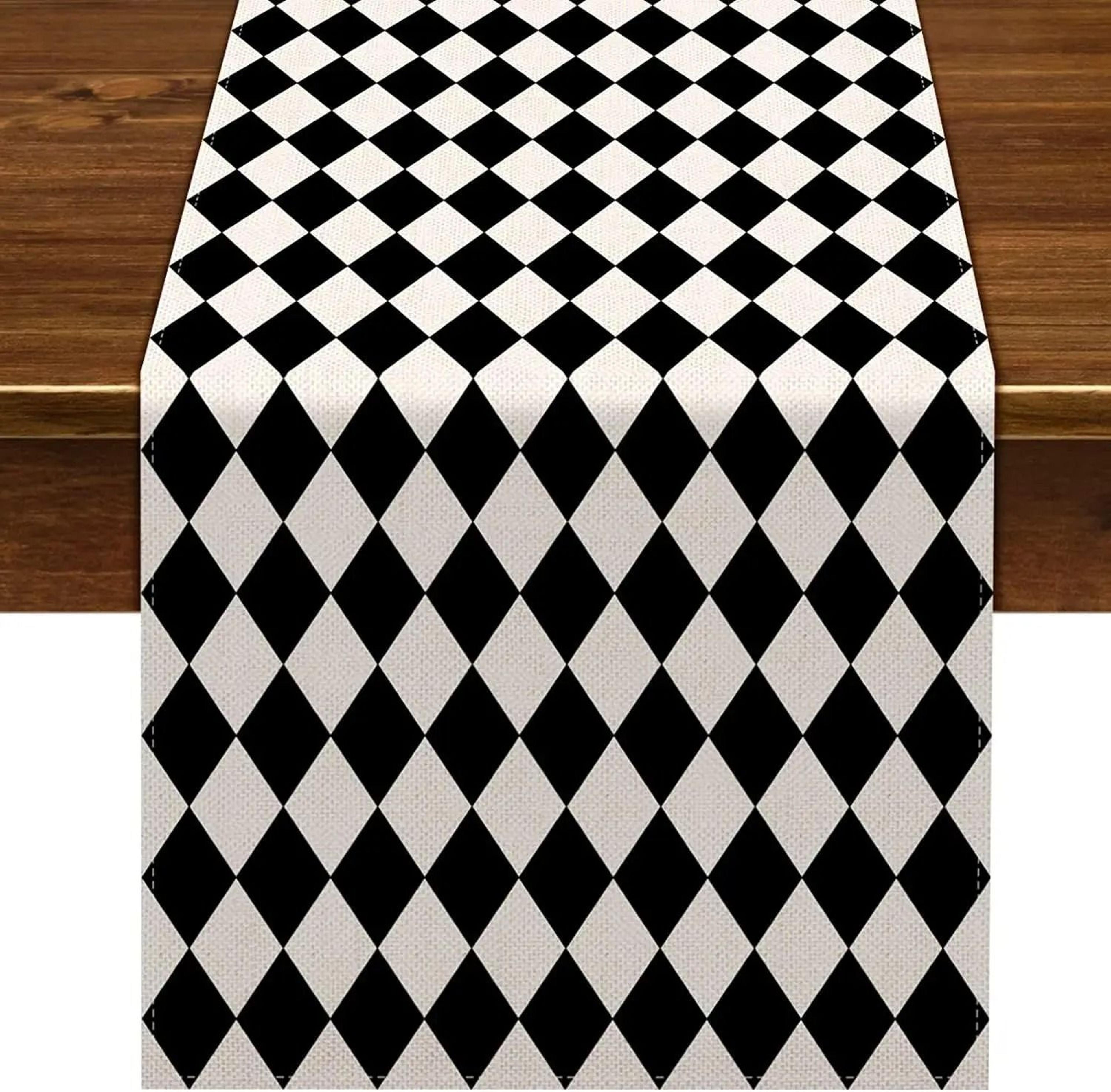 Black  White Buffalo Plaid Table Runner Linen Farmhouse Table Decor For Kitchen  Dining 5
