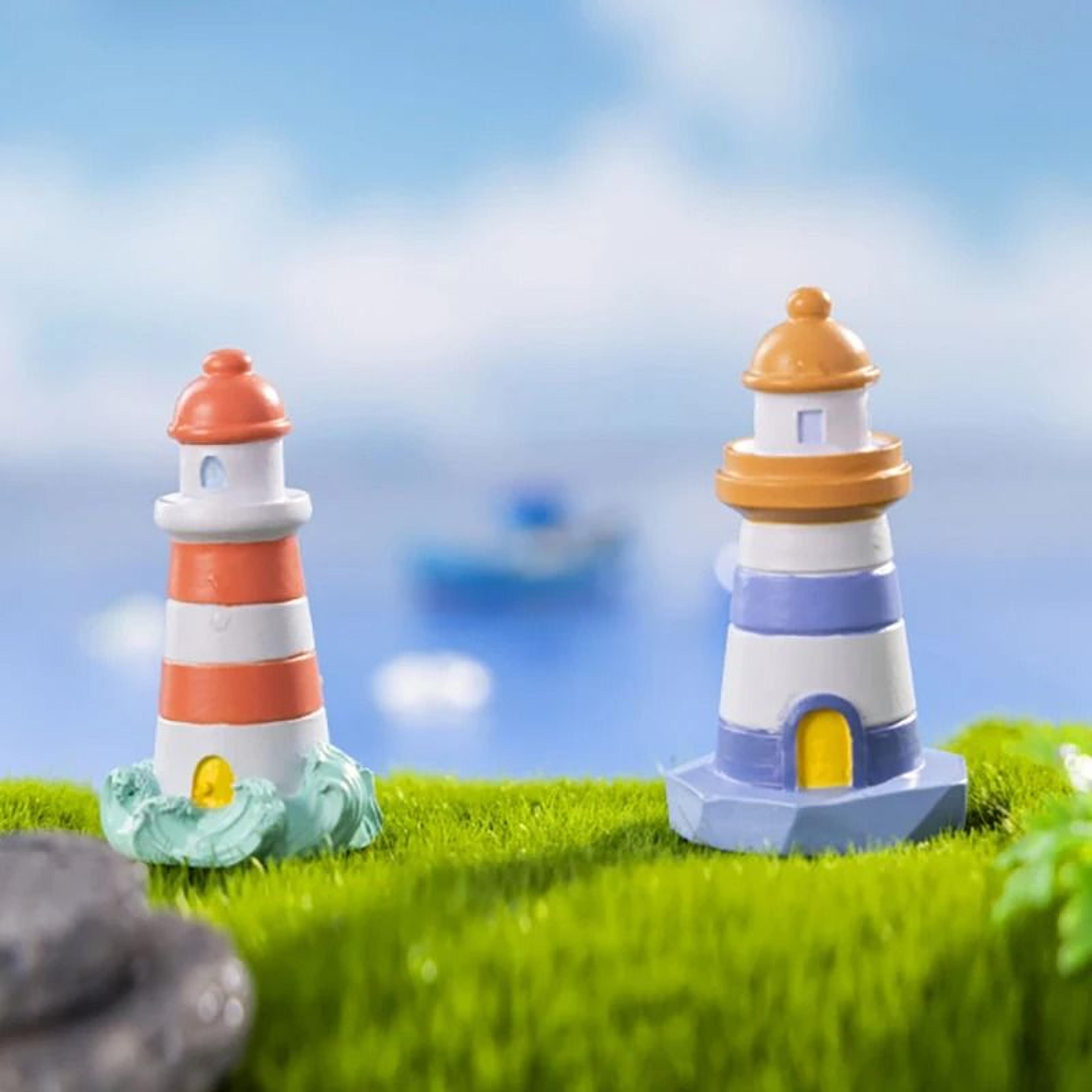 Mini Ocean Lighthouse Figurine Resin Miniature Landscape Decor For Garden  Desk 4