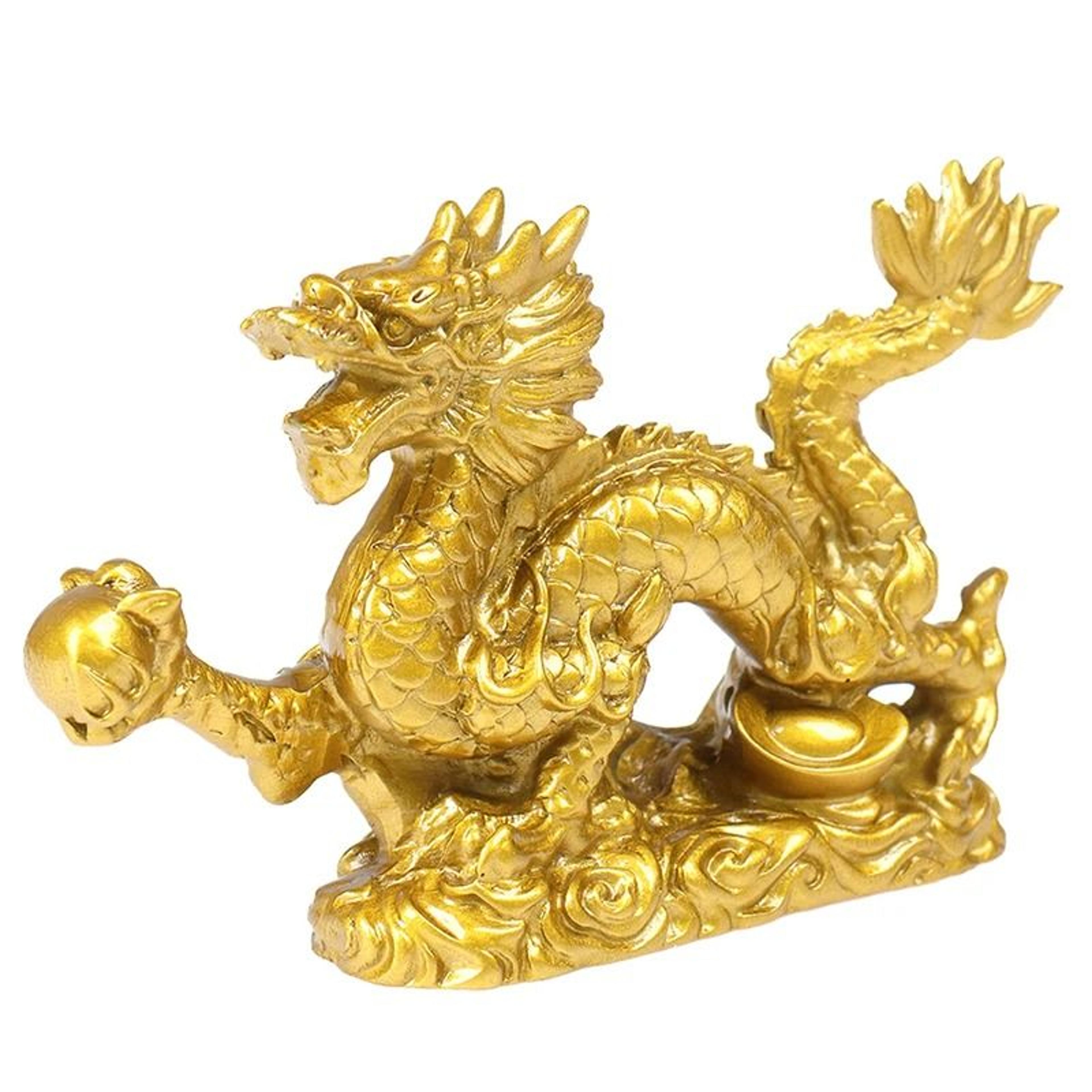 golden dragon feng shui statue chinese zodiac luck decor