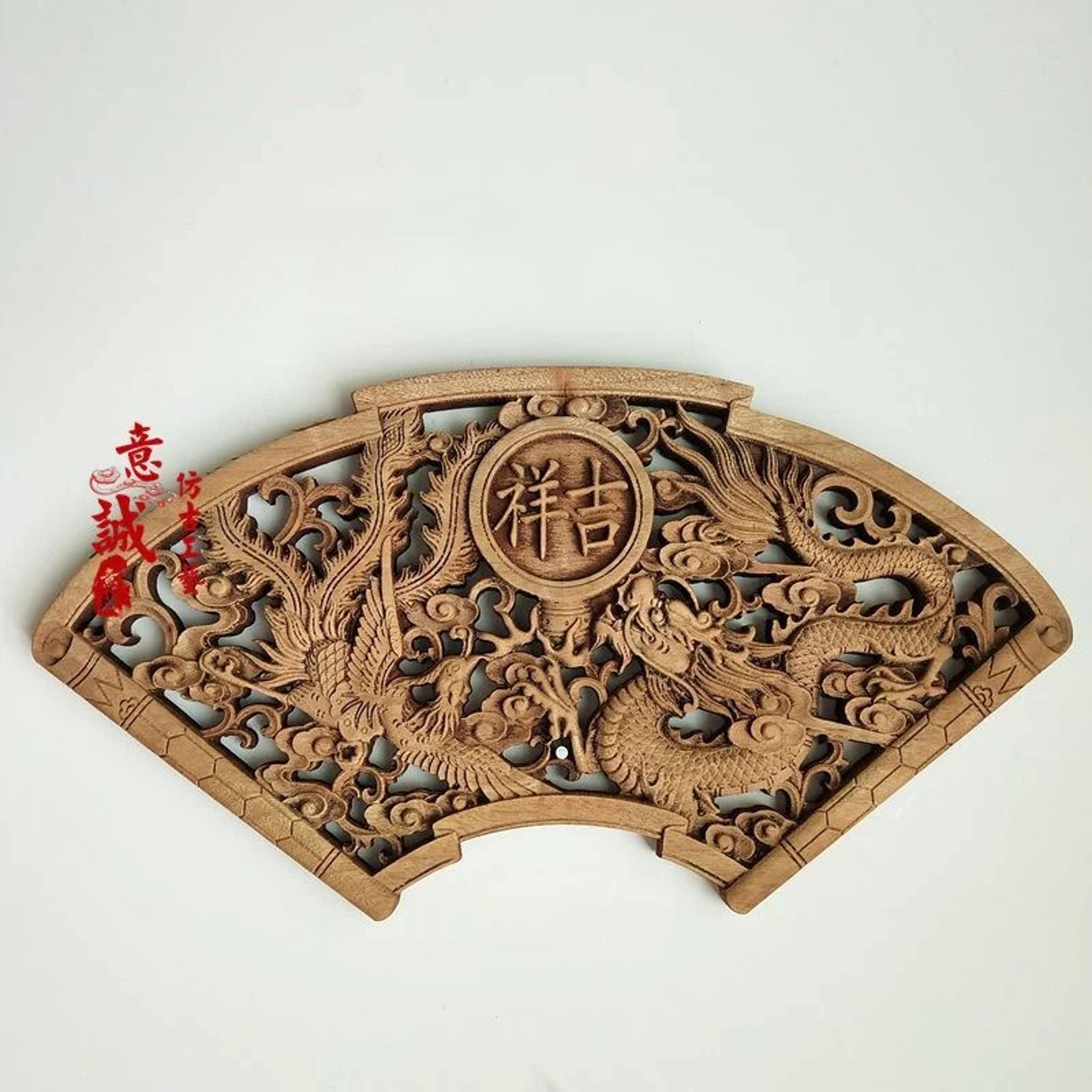 traditional chinese camphor wood dragon phoenix wall hanging 3d carved art decor