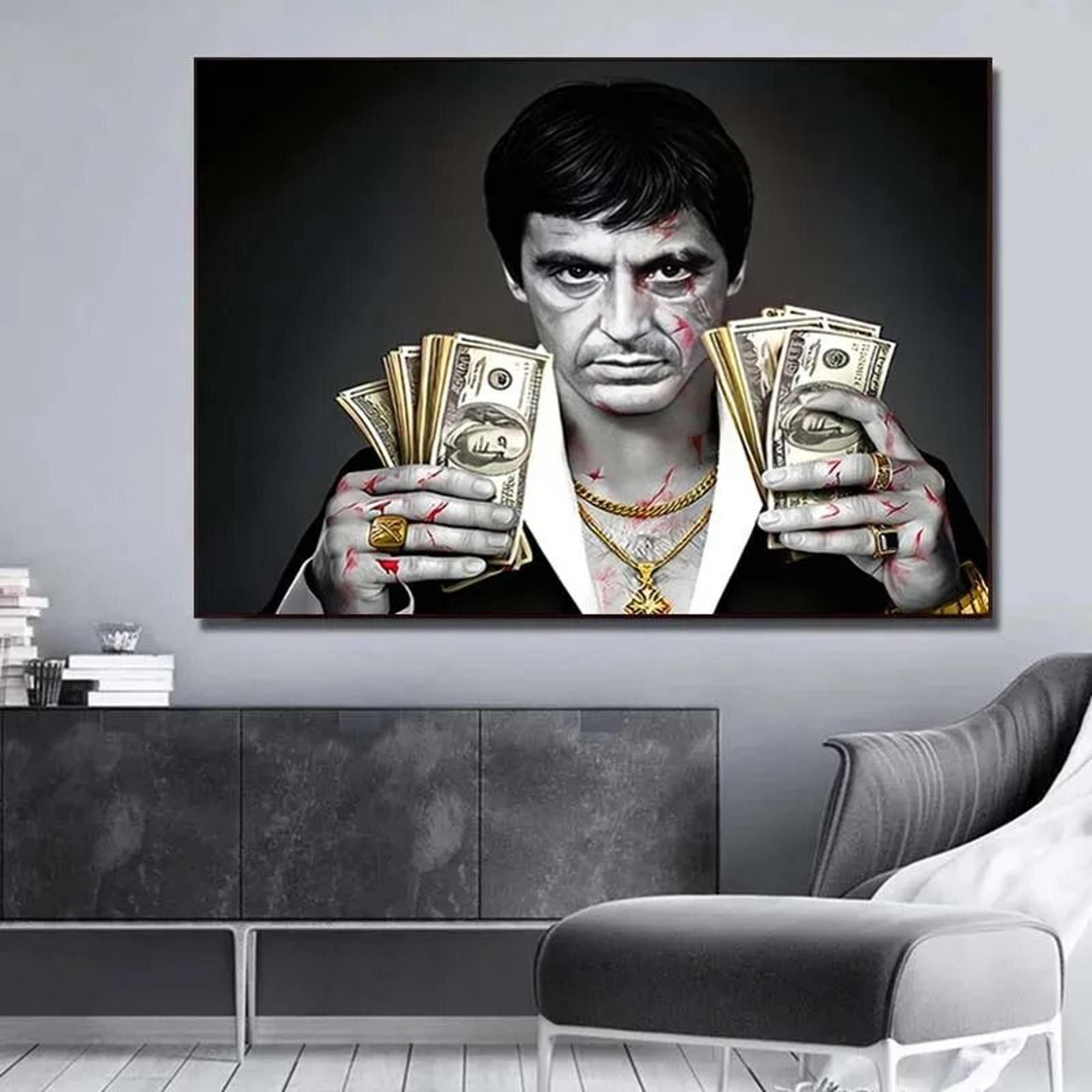 scarface tony montana money canvas poster gangster movie wall art decor