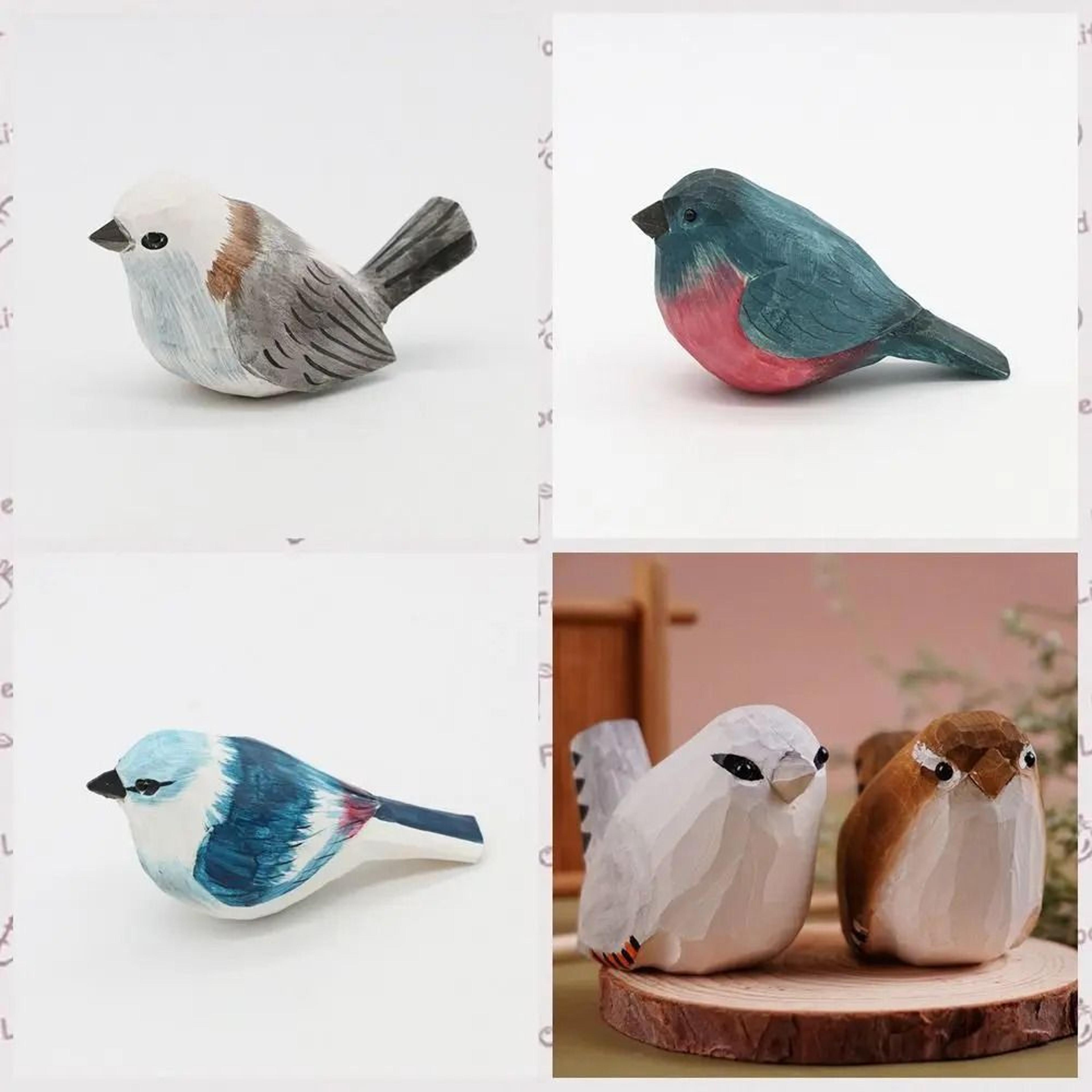 handmade wooden bird figurine mini carved decor cute small bird ornament gift