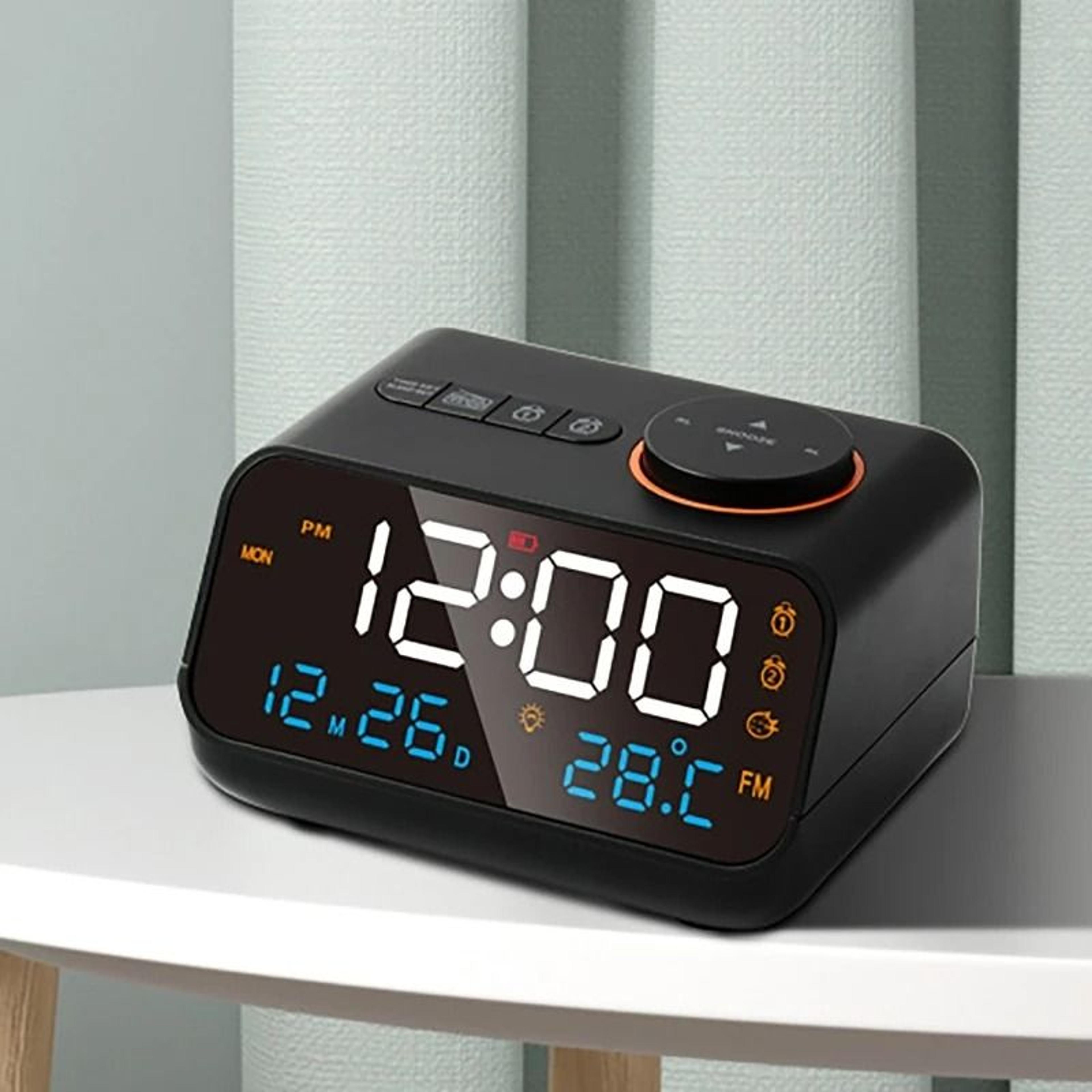 smart led digital alarm clock with fm radio usb charging & voice control