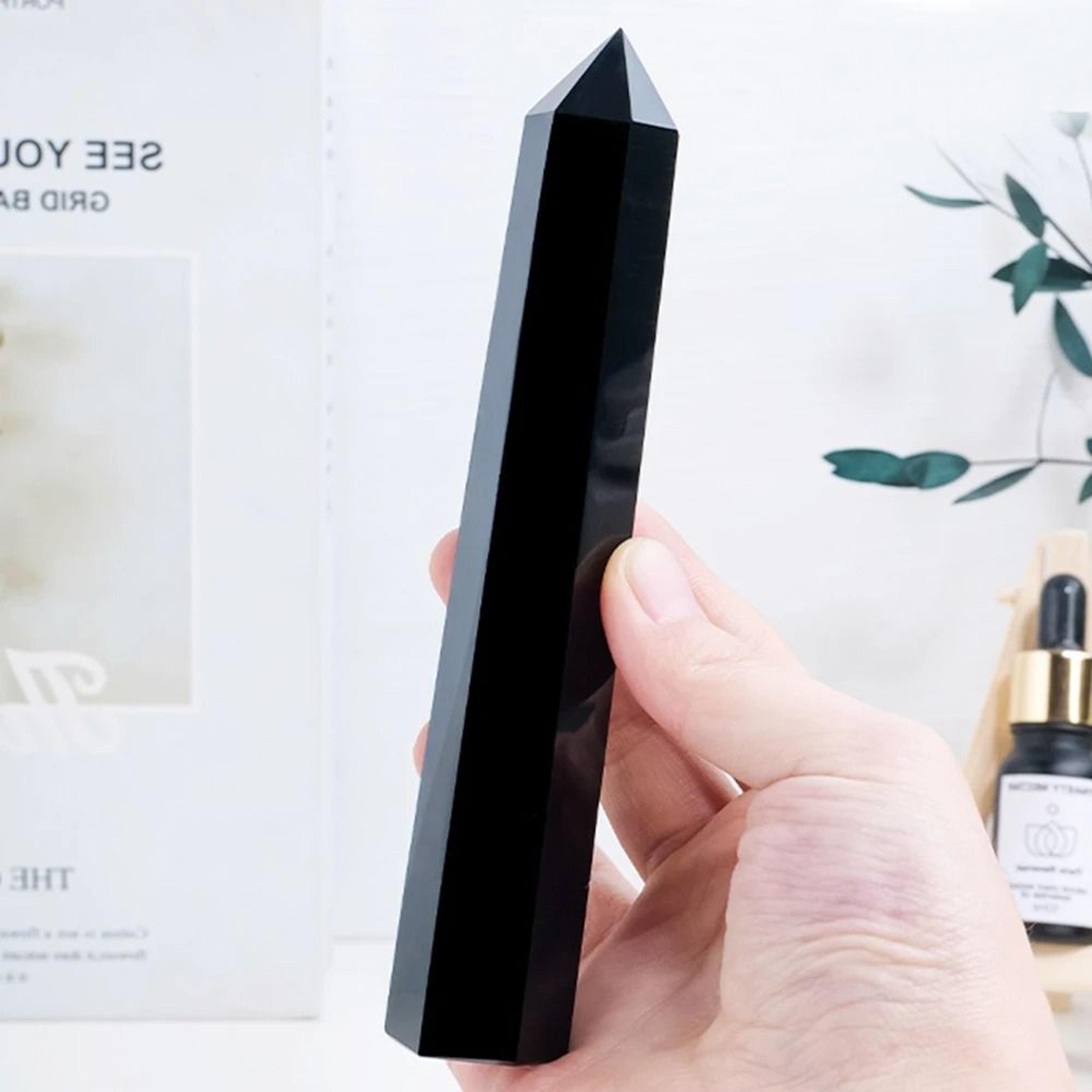 Natural Obsidian Crystal Tower Hexagonal Prism Wand For Protection  Modern Decor 4