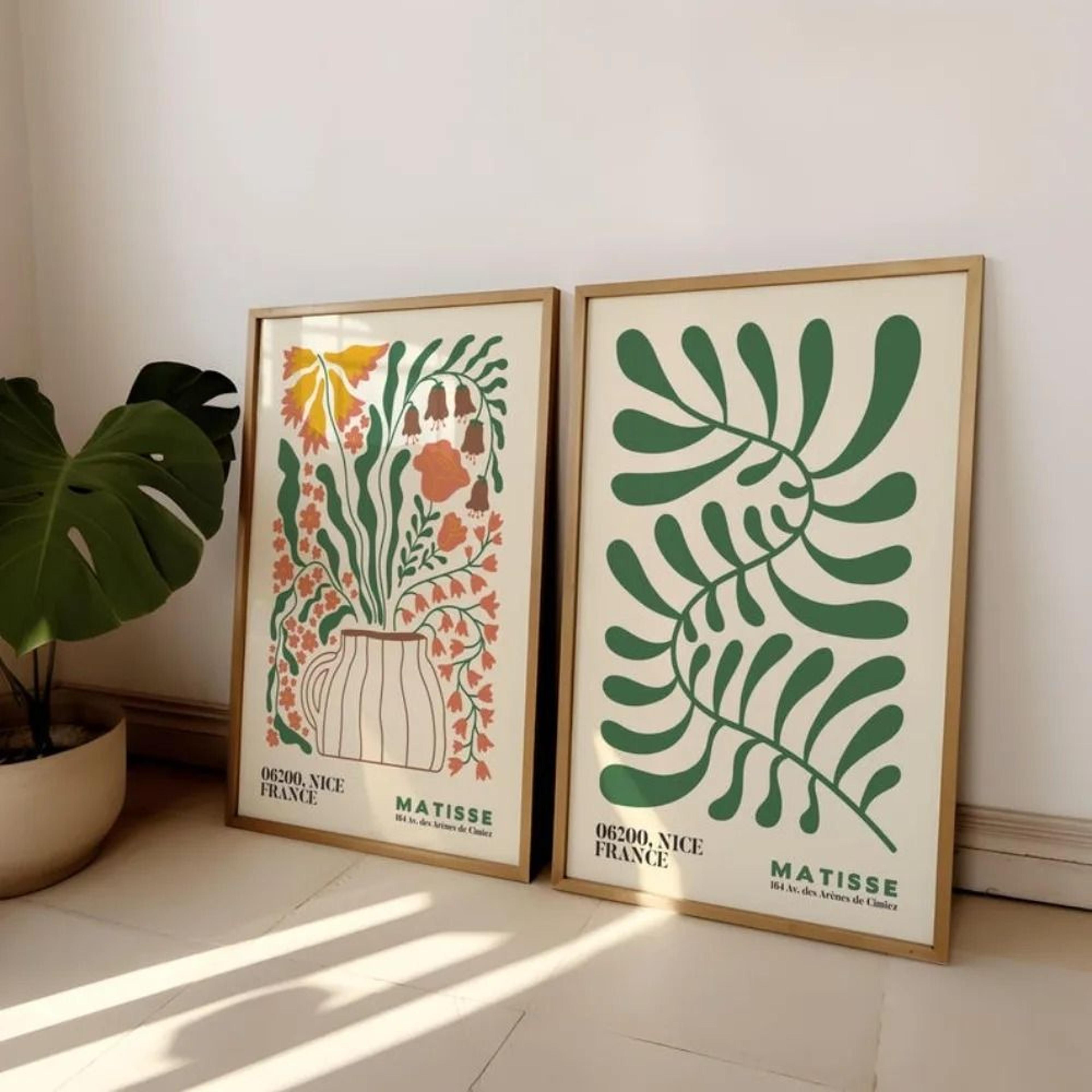 frameless matisse floral wall art set boho mid century modern prints (set of 2)