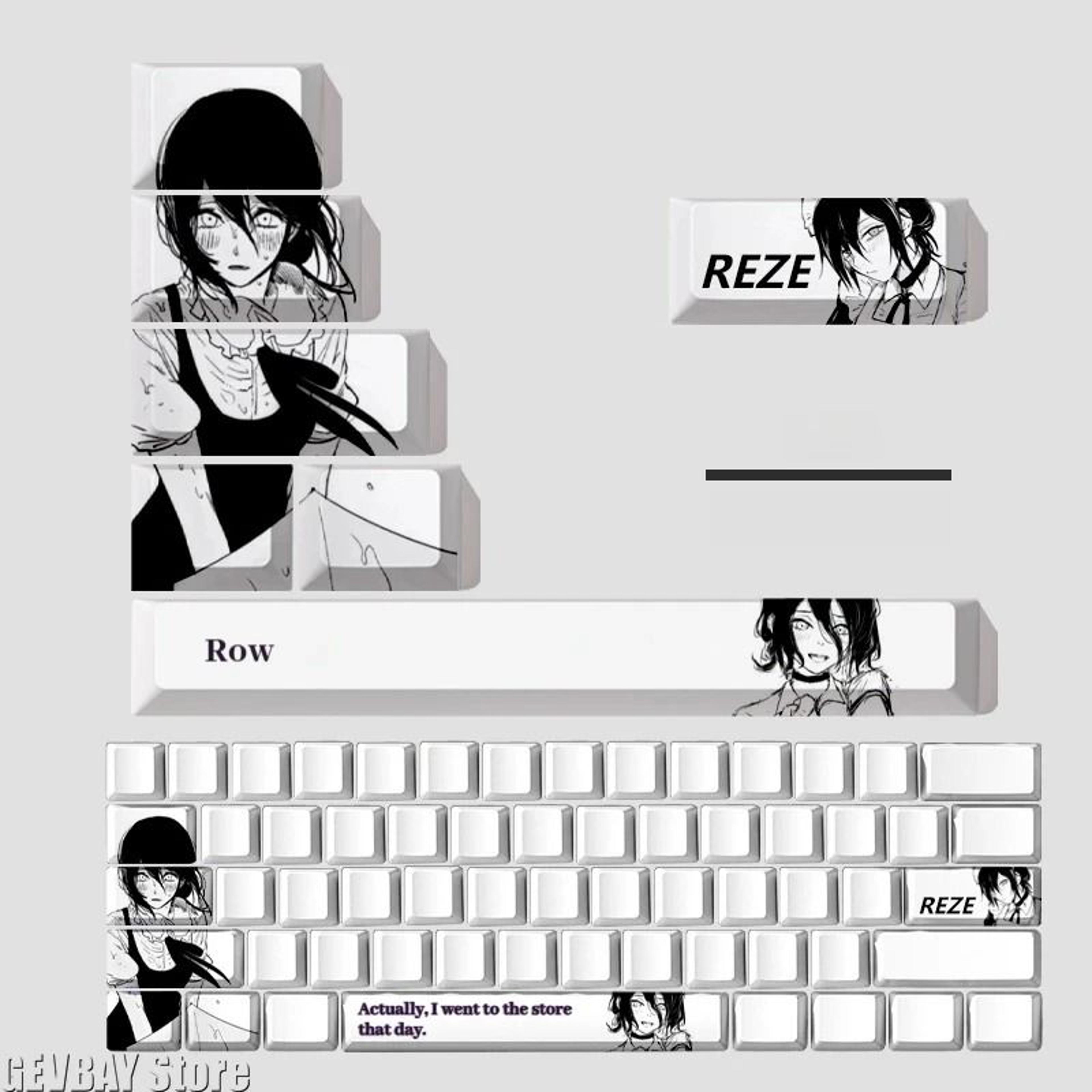 reze chainsaw anime pbt keycaps cherry profile custom mechanical keyboard set
