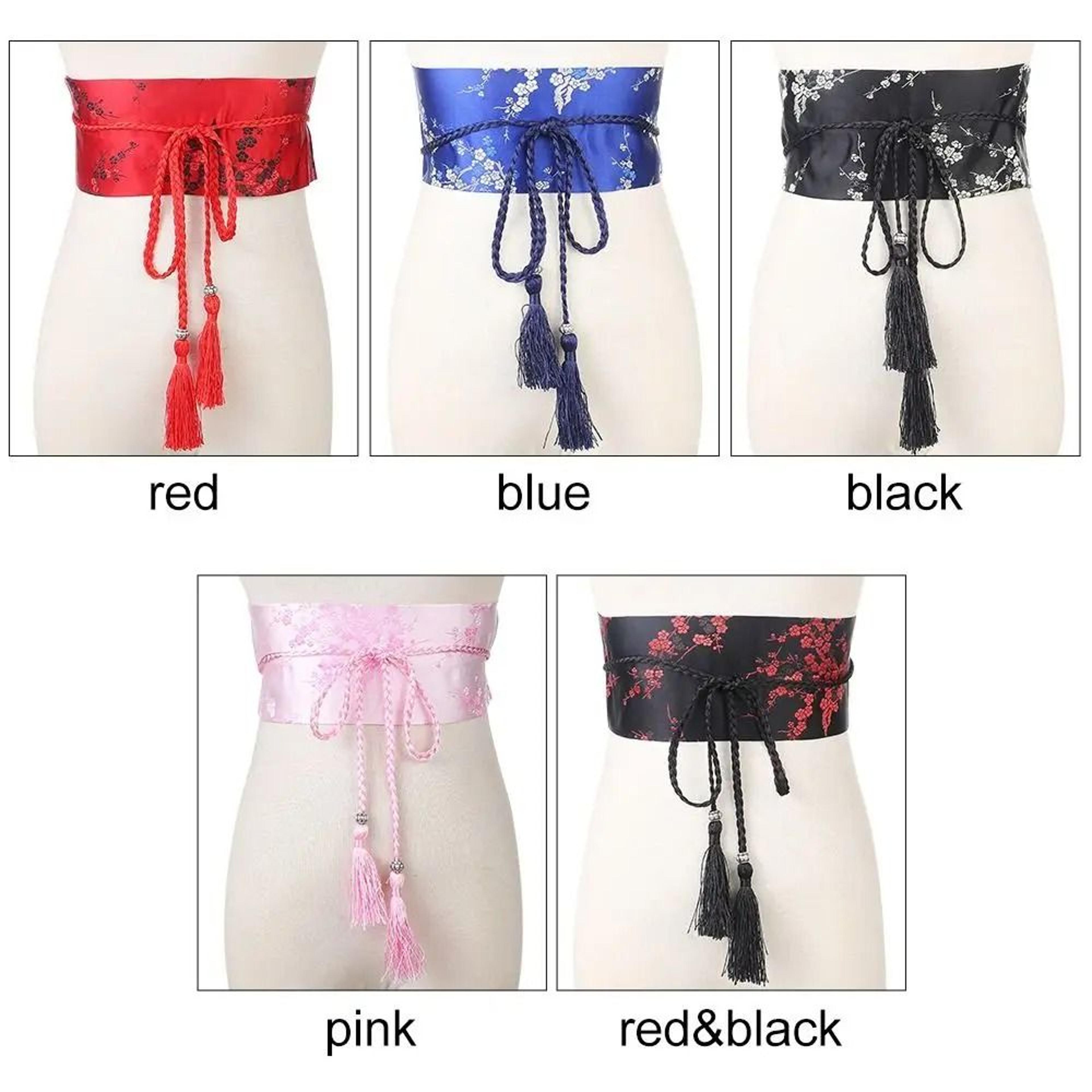 SakuraTie Japanese Floral Corset Obi Belt Satin Waist Cummerbund 3