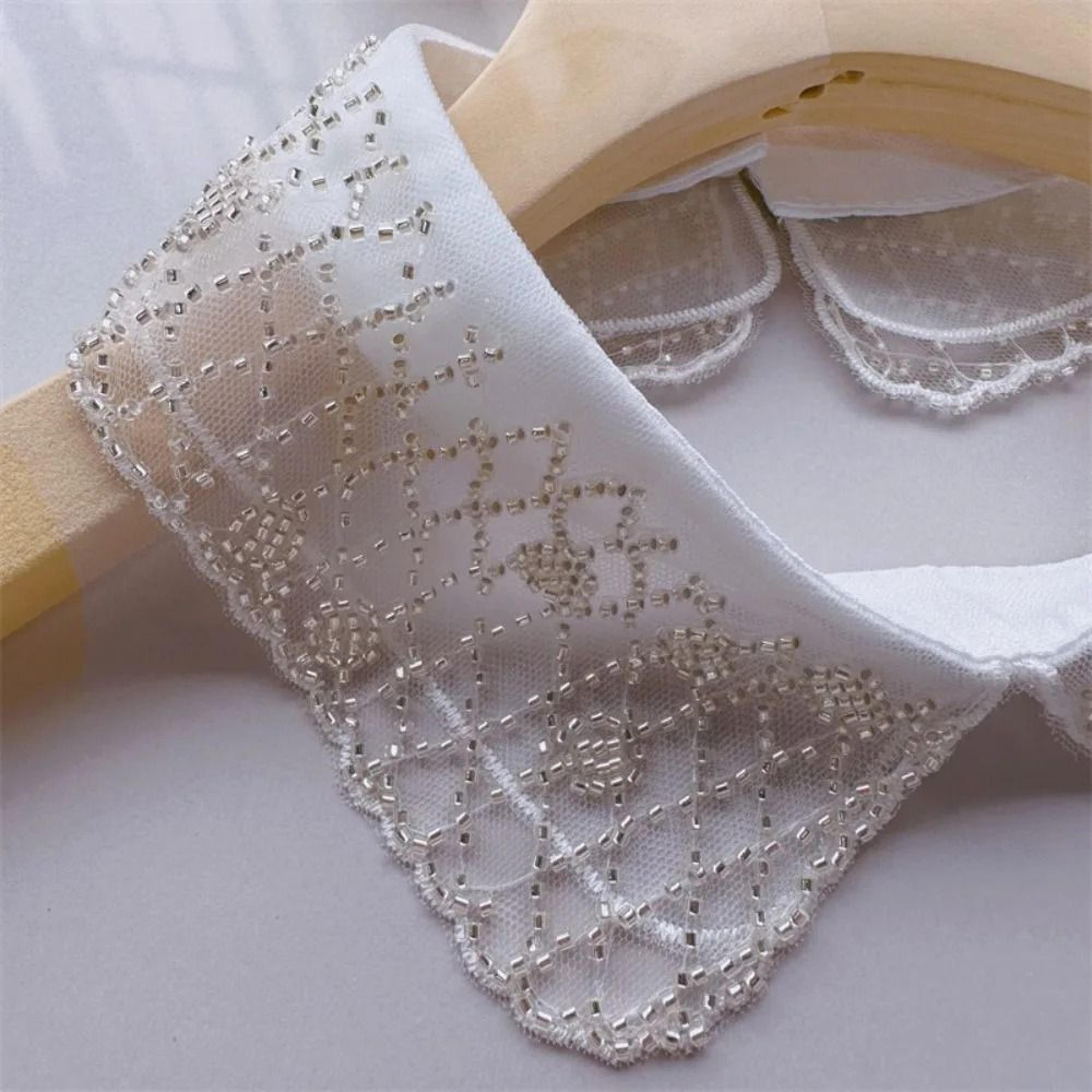 LaceAura Double Layer Detachable Lace Collar Shawl Embroidered Beaded Neck Accessory 2
