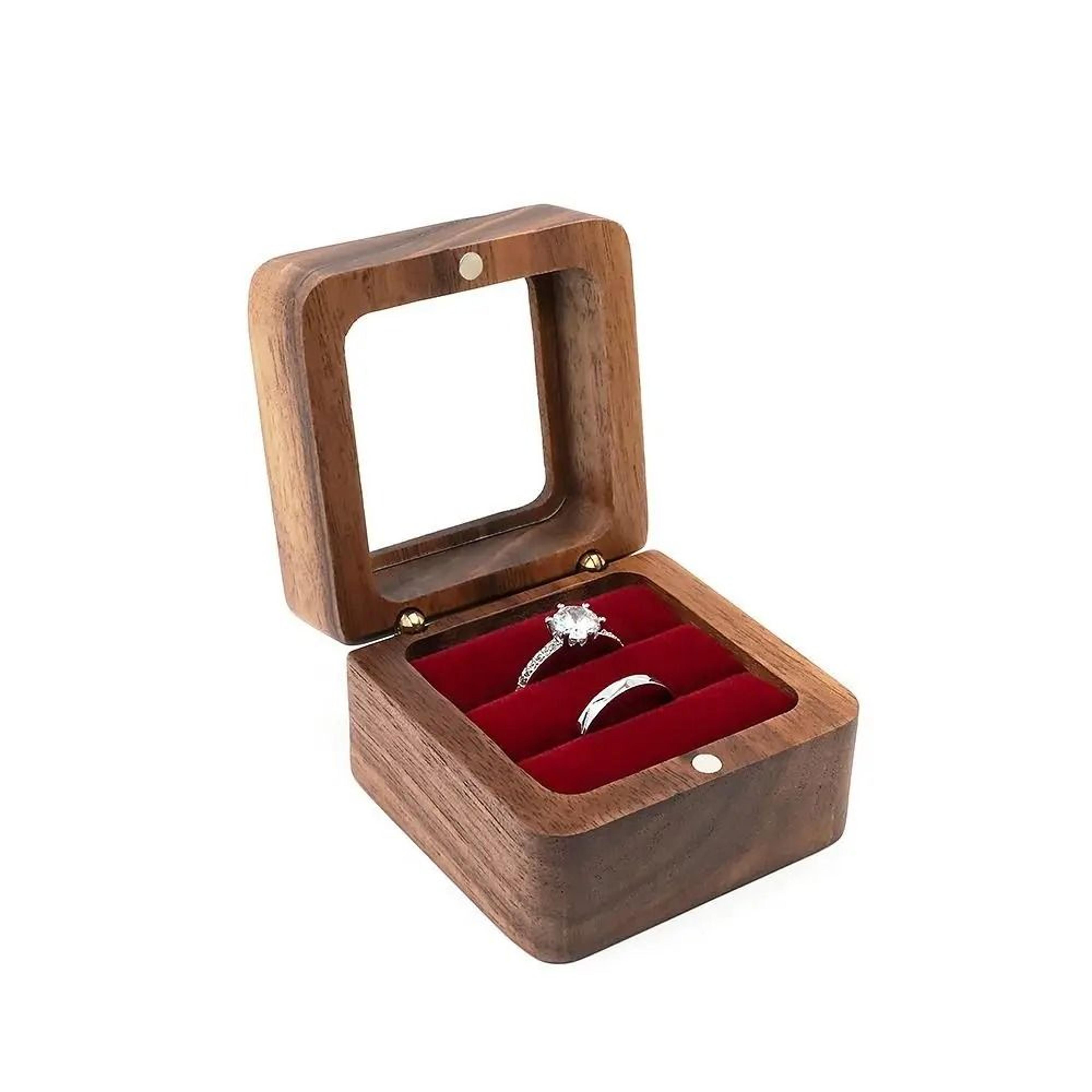 Rustic Wooden Engagement Ring Box For Couples Wedding Gift 13