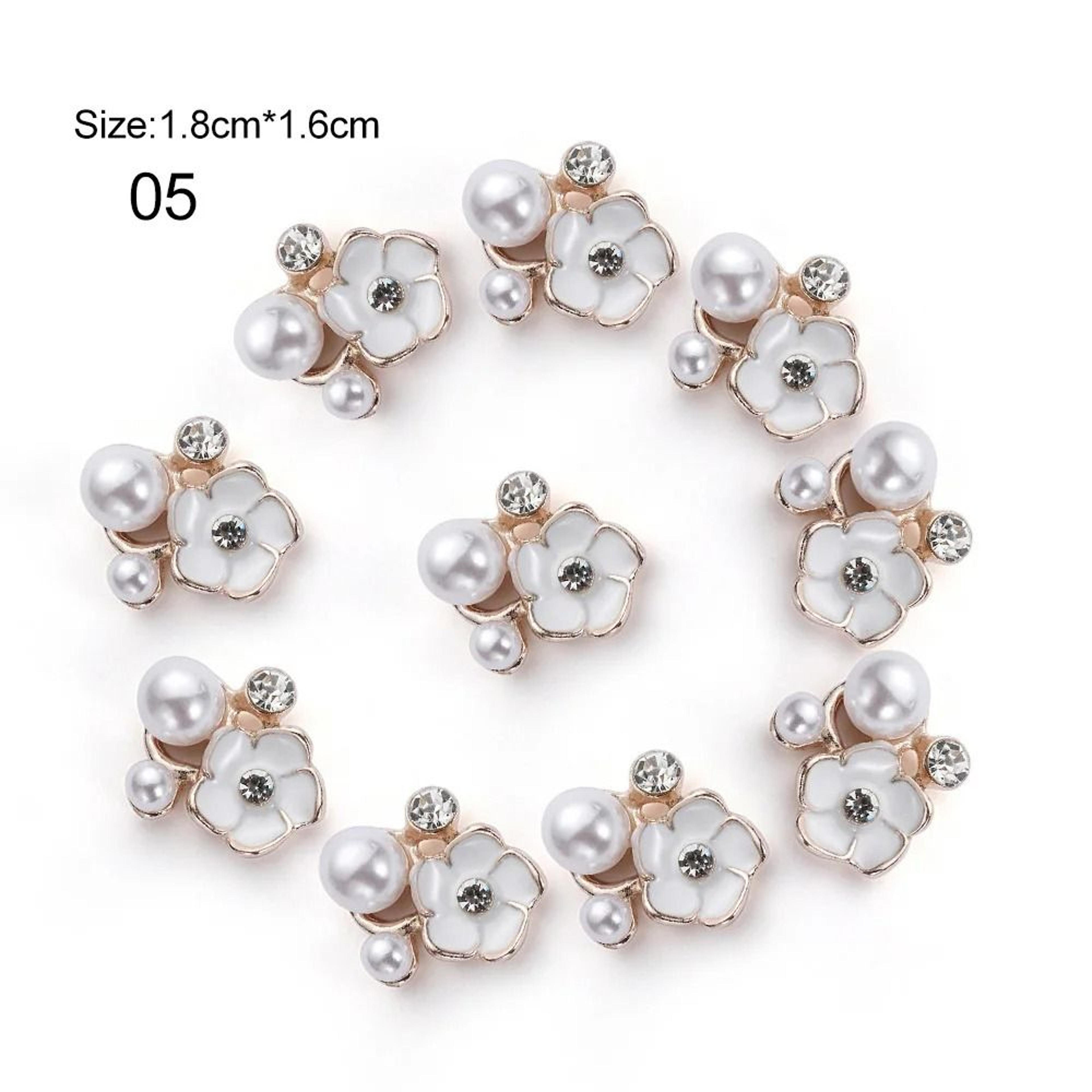 10PCS Flower Rhinestone Pearl Buttons Alloy Crystal DIY Wedding  Craft Embellishments 6