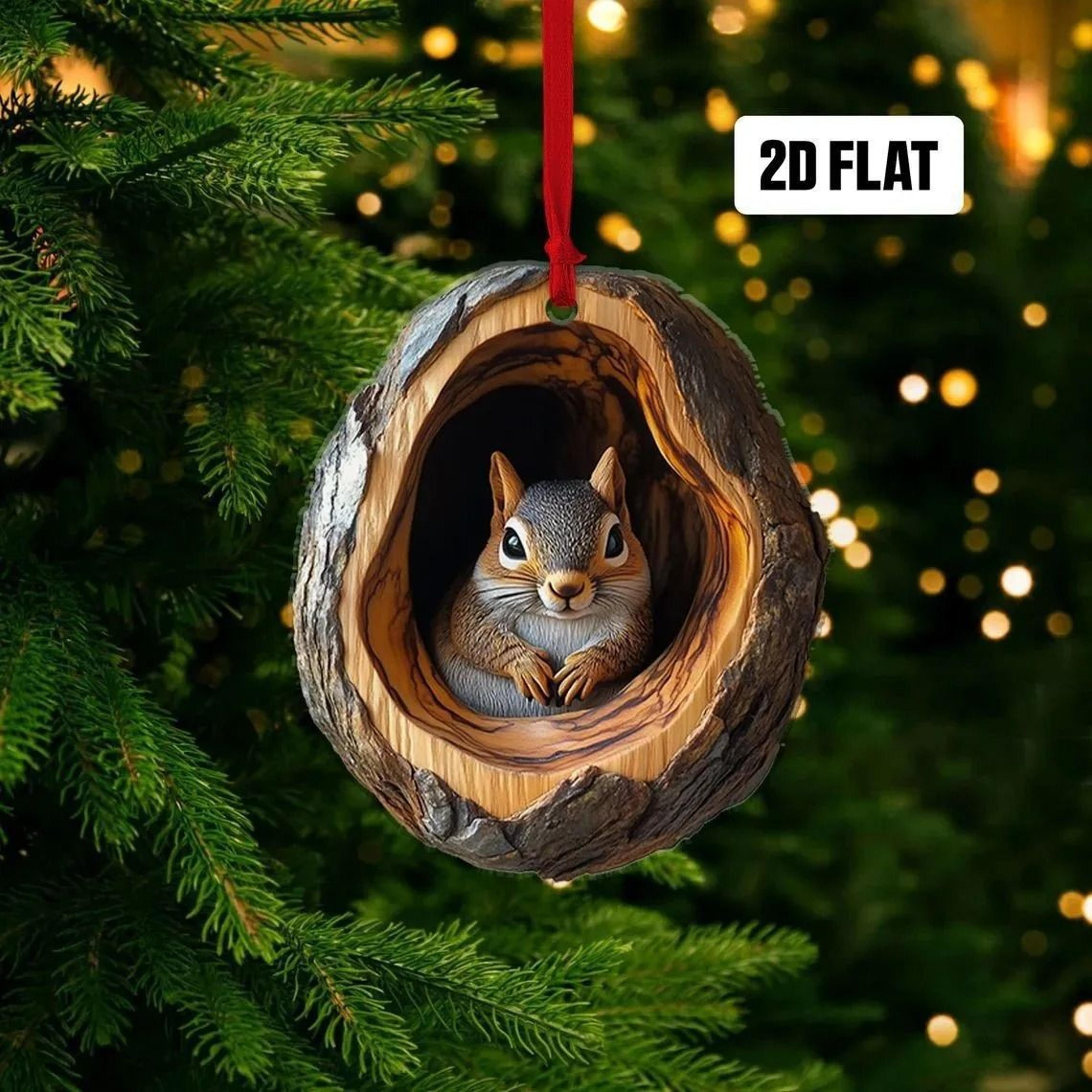 woodland animal acrylic christmas ornament tree trunk design bunny owl squirrel hedgehog pendant
