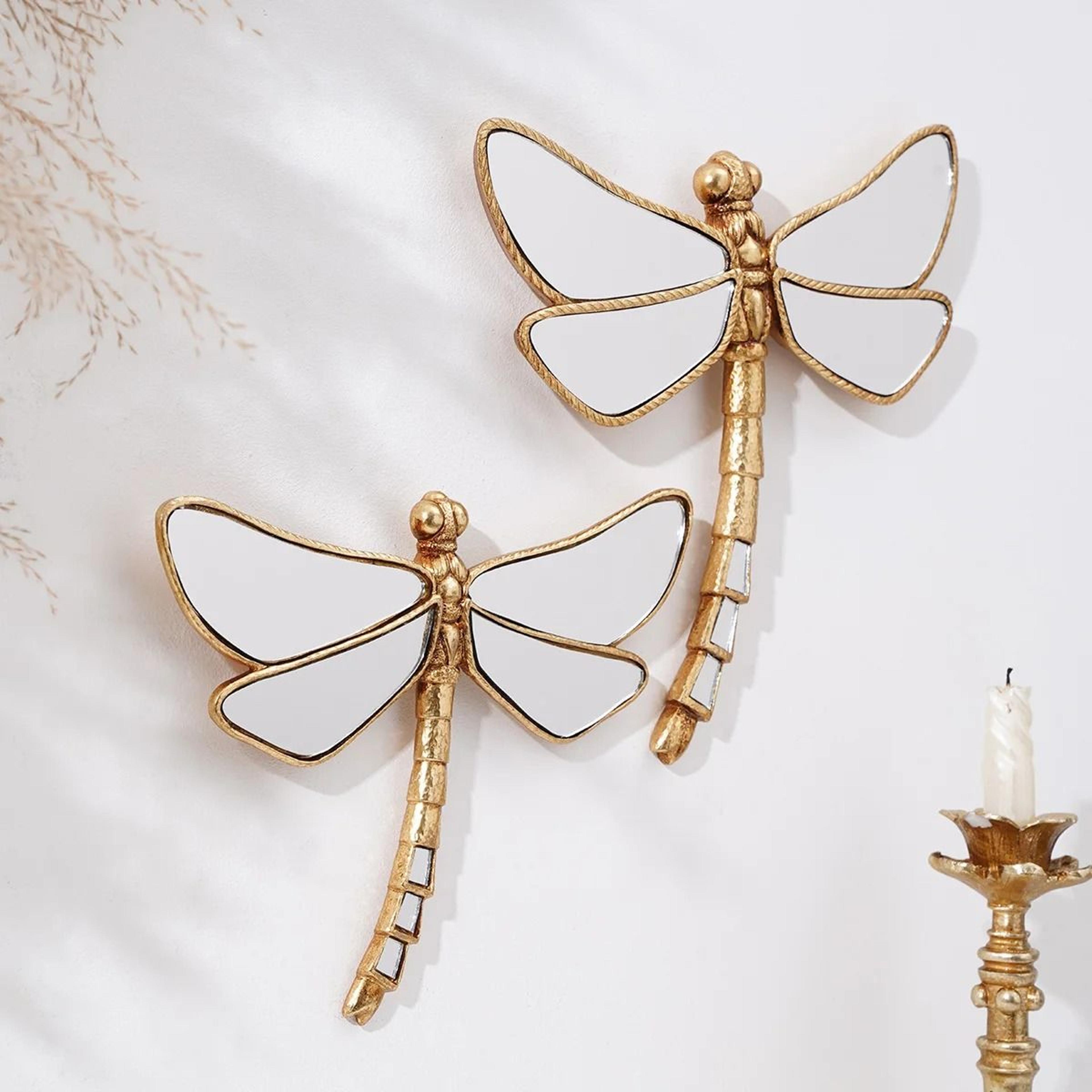 golden mirror-finish dragonfly wall hanging resin decor