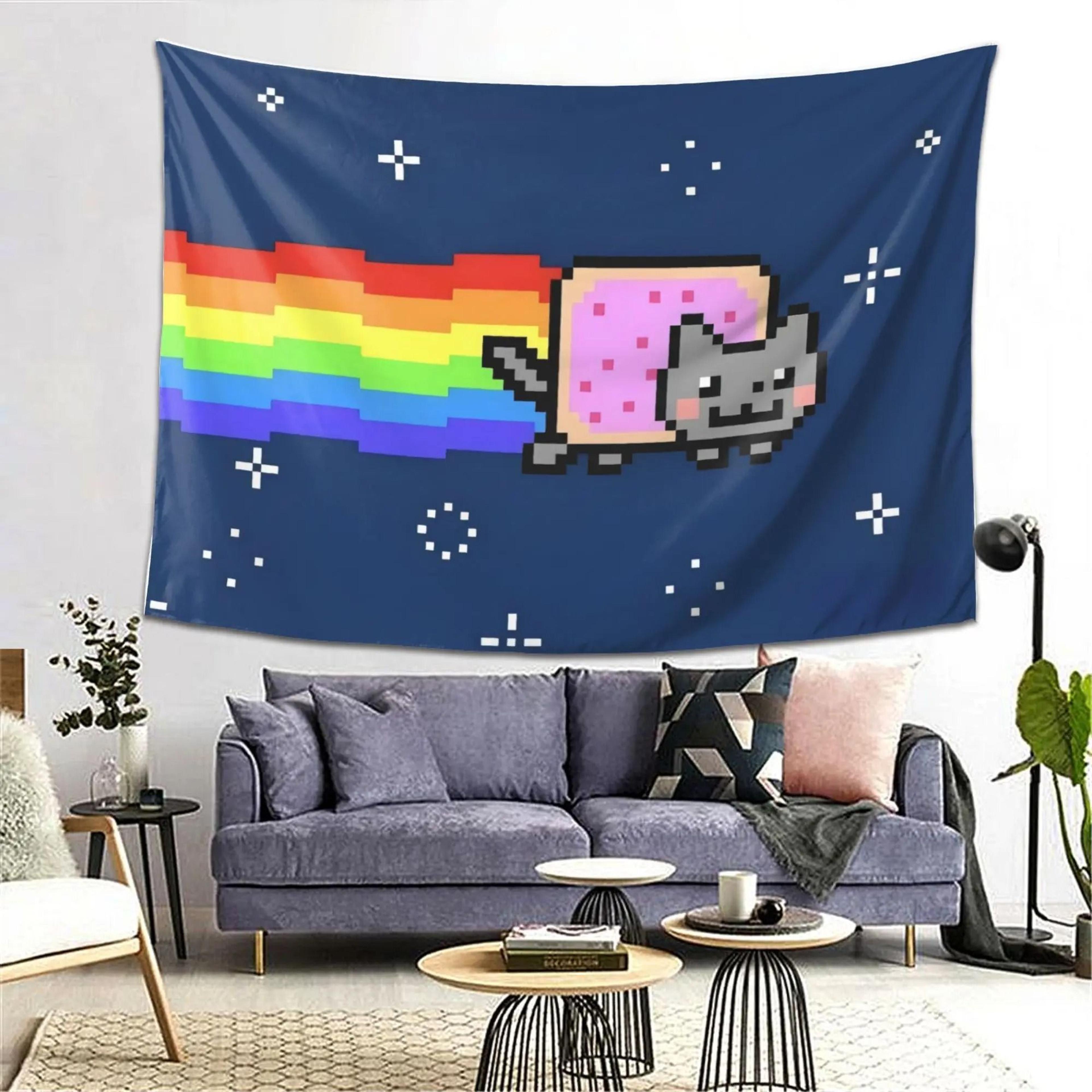nyan cat pixel art tapestry retro gaming wall hanging for room decor