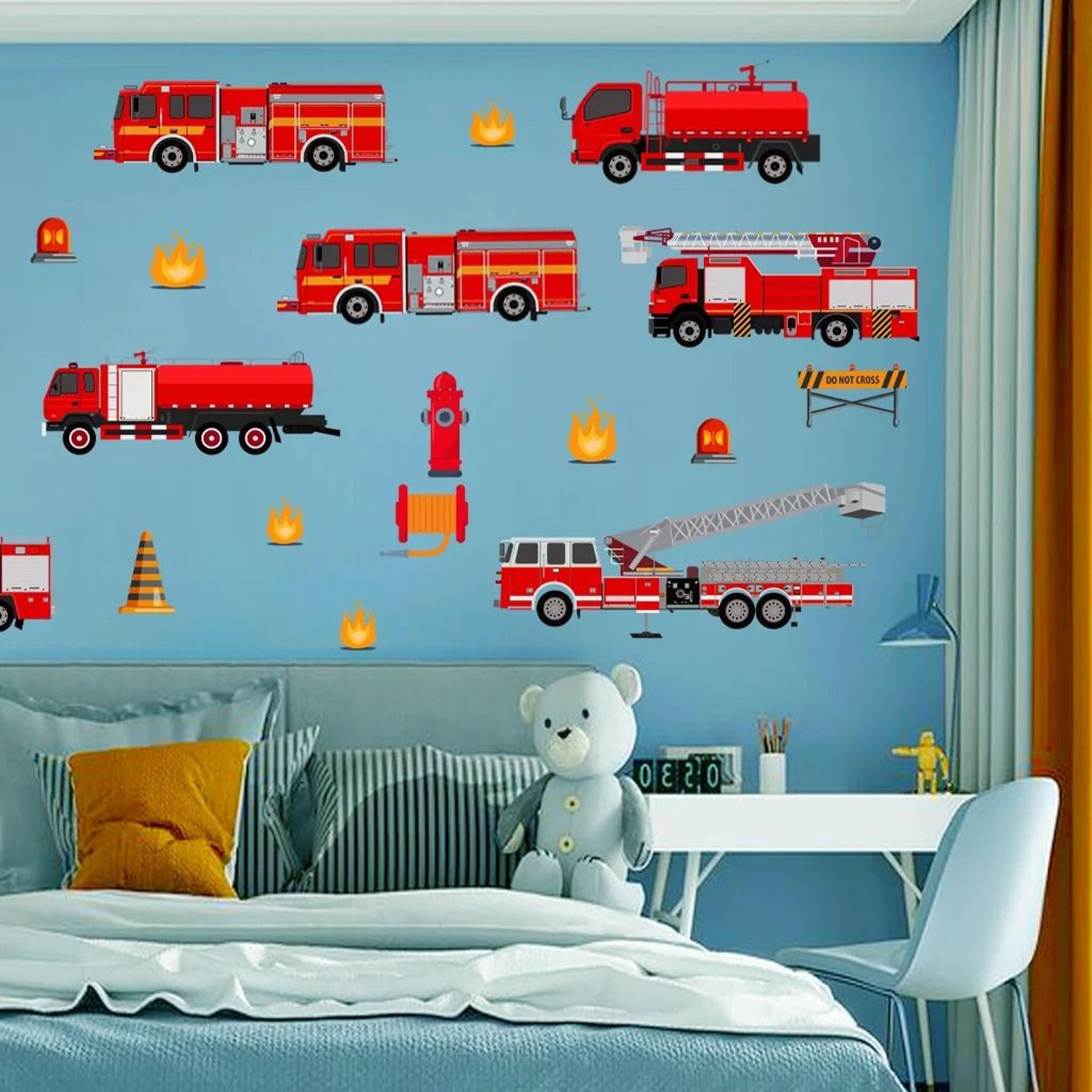 cartoon fire truck wall decal stickers for kids room & playroom decor