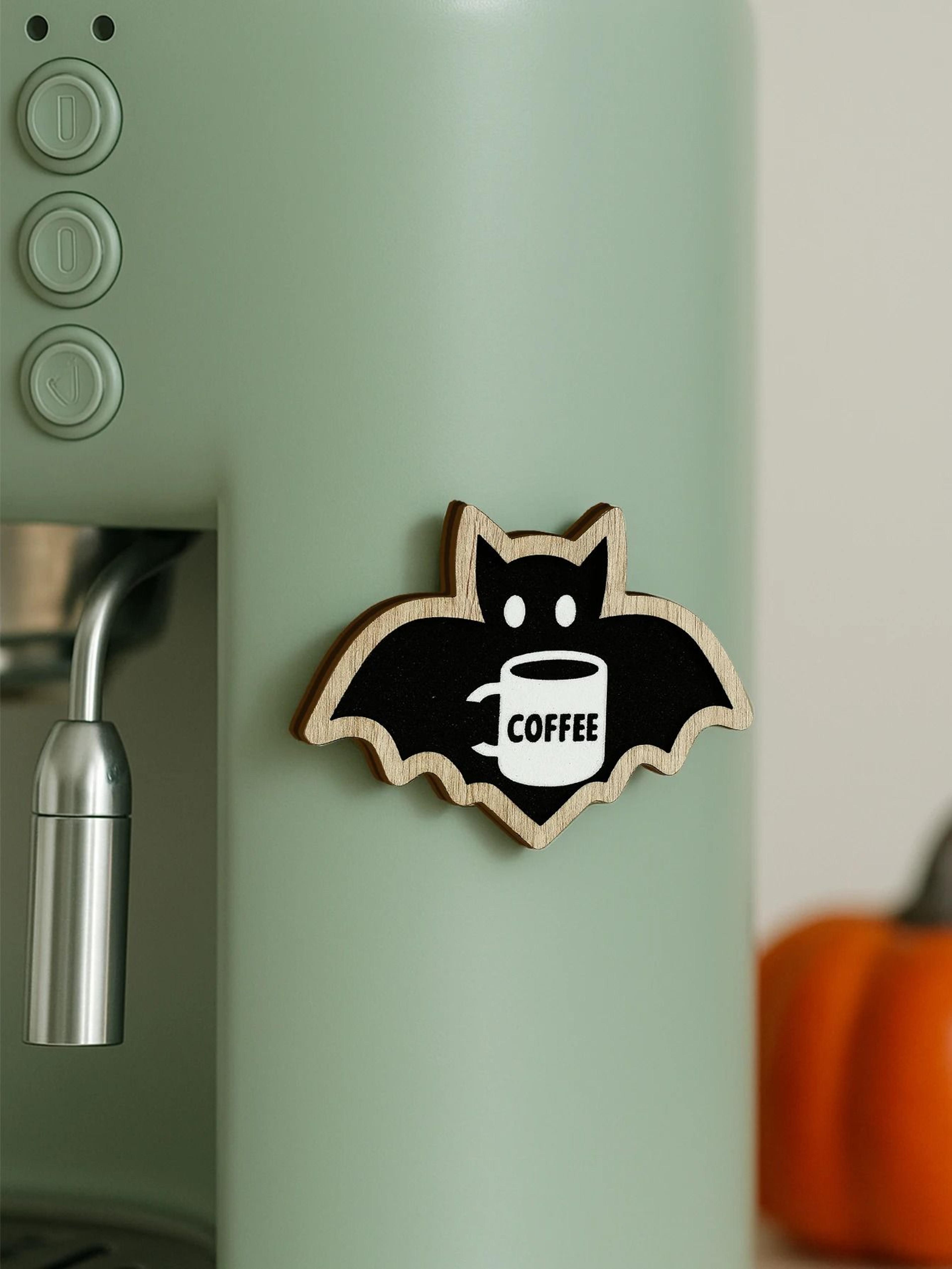 cute wooden bat coffee cup sticker hanging decor for halloween kitchen & fridge